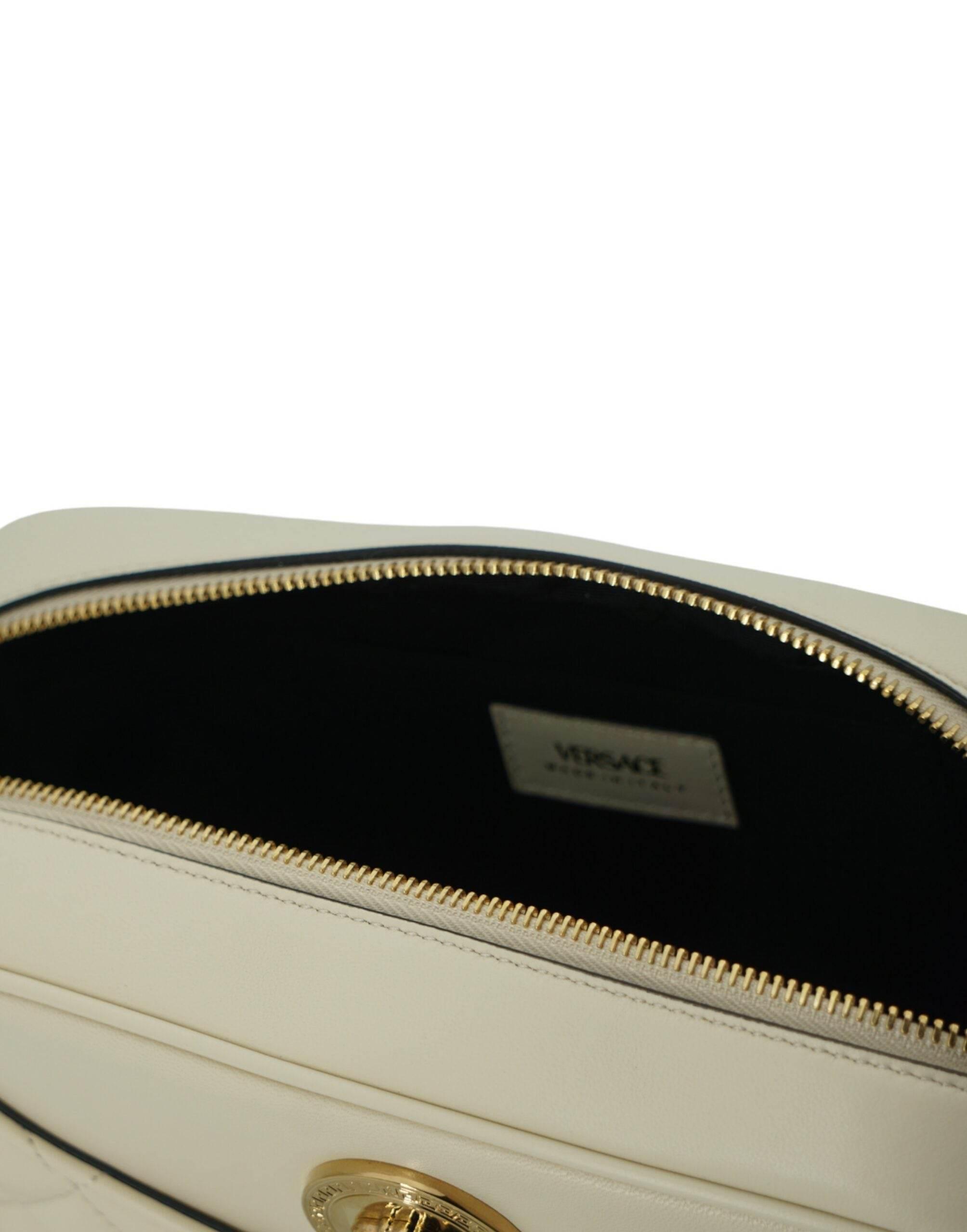 Versace Elegant White Leather Camera Shoulder Bag - Hilstor