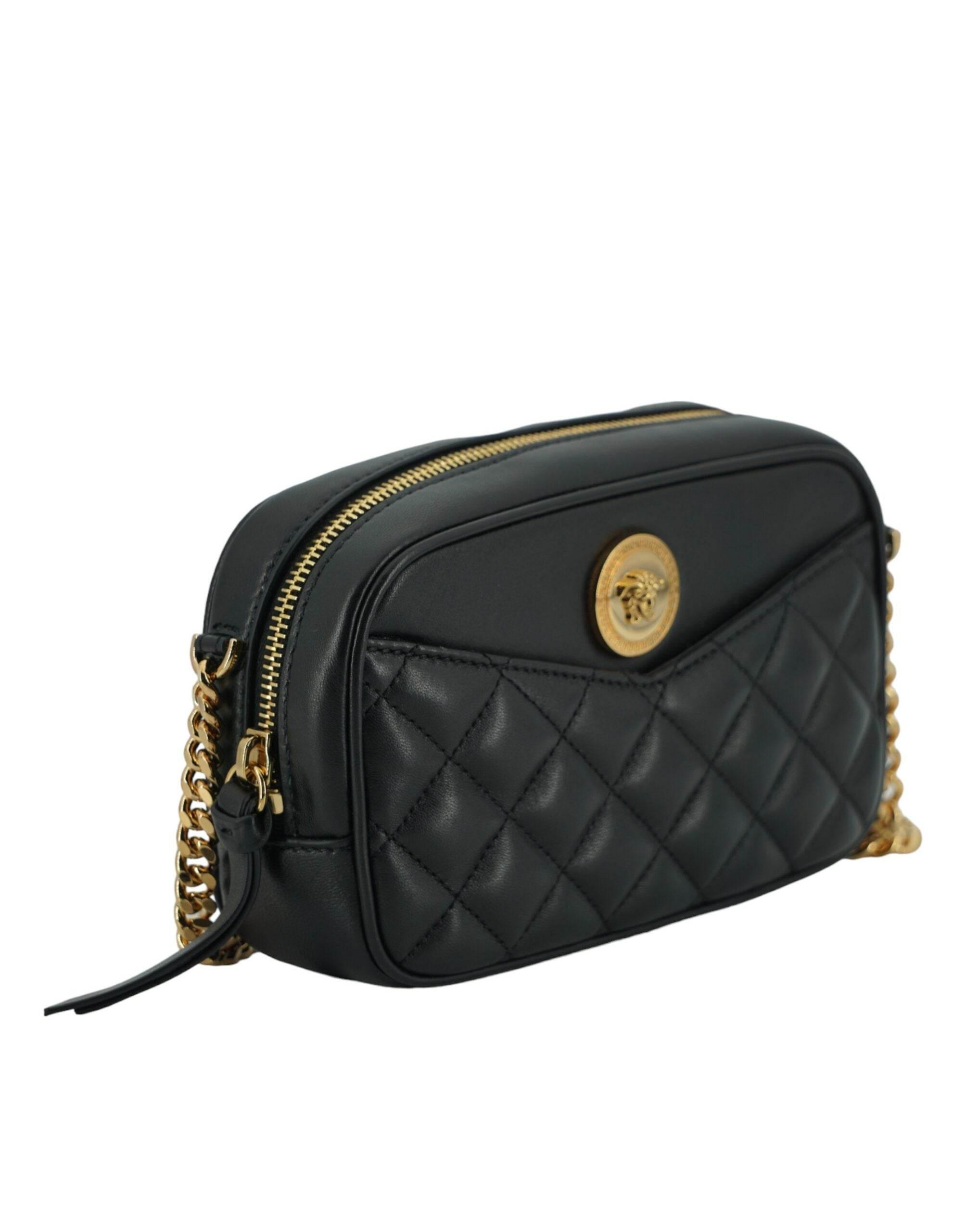 Versace Elegant Small Black Leather Crossbody Bag - Hilstor