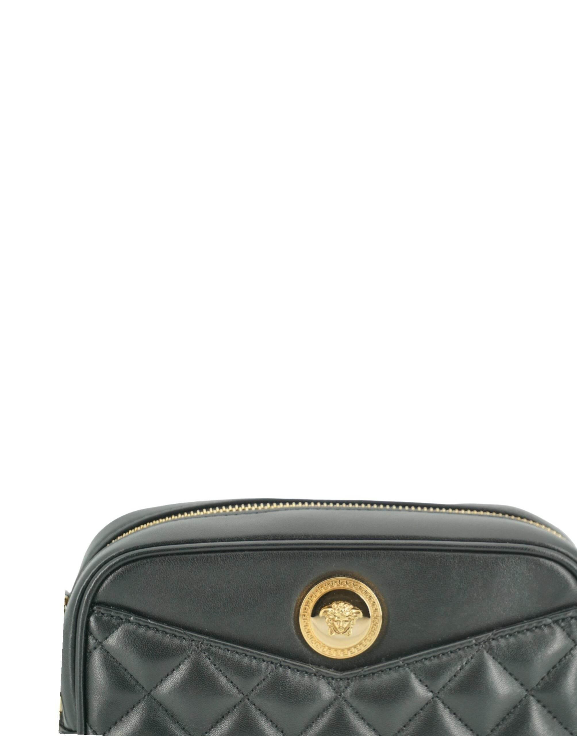 Versace Elegant Small Black Leather Crossbody Bag - Hilstor