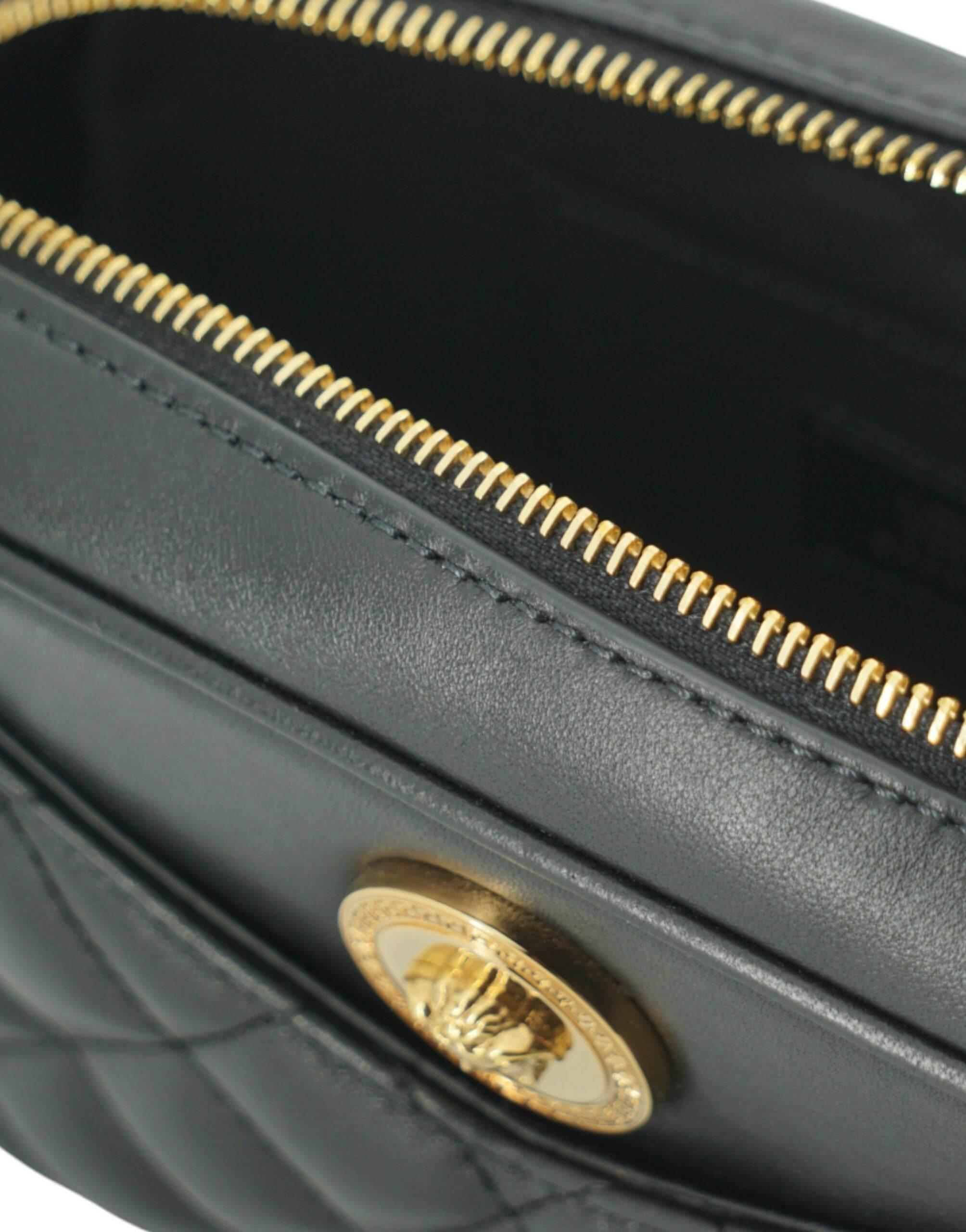 Versace Elegant Small Black Leather Crossbody Bag - Hilstor