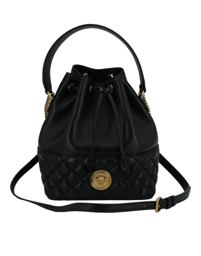 Versace Elegant Black Leather Medusa Bucket Shoulder Bag - Hilstor
