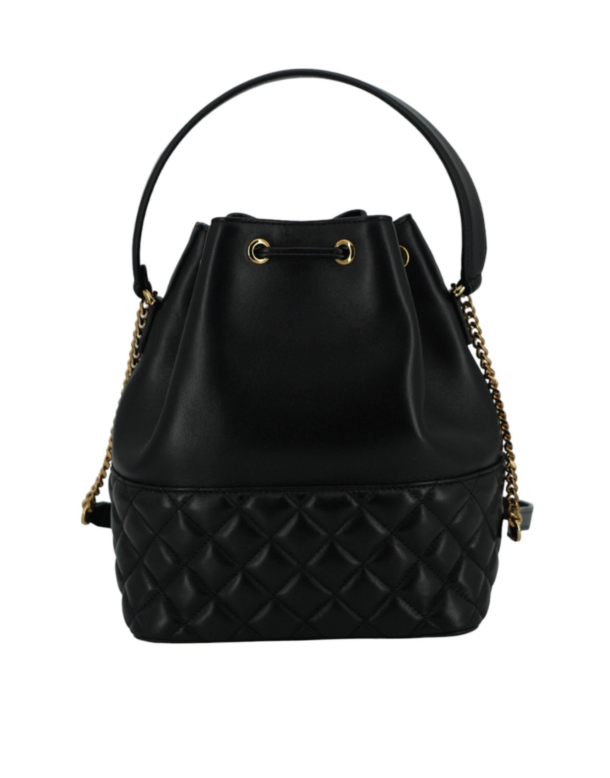 Versace Elegant Black Leather Medusa Bucket Shoulder Bag - Hilstor