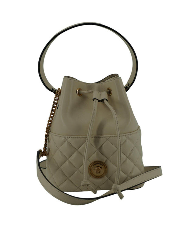 Versace Elegant Small White Leather Bucket Shoulder Bag - Hilstor