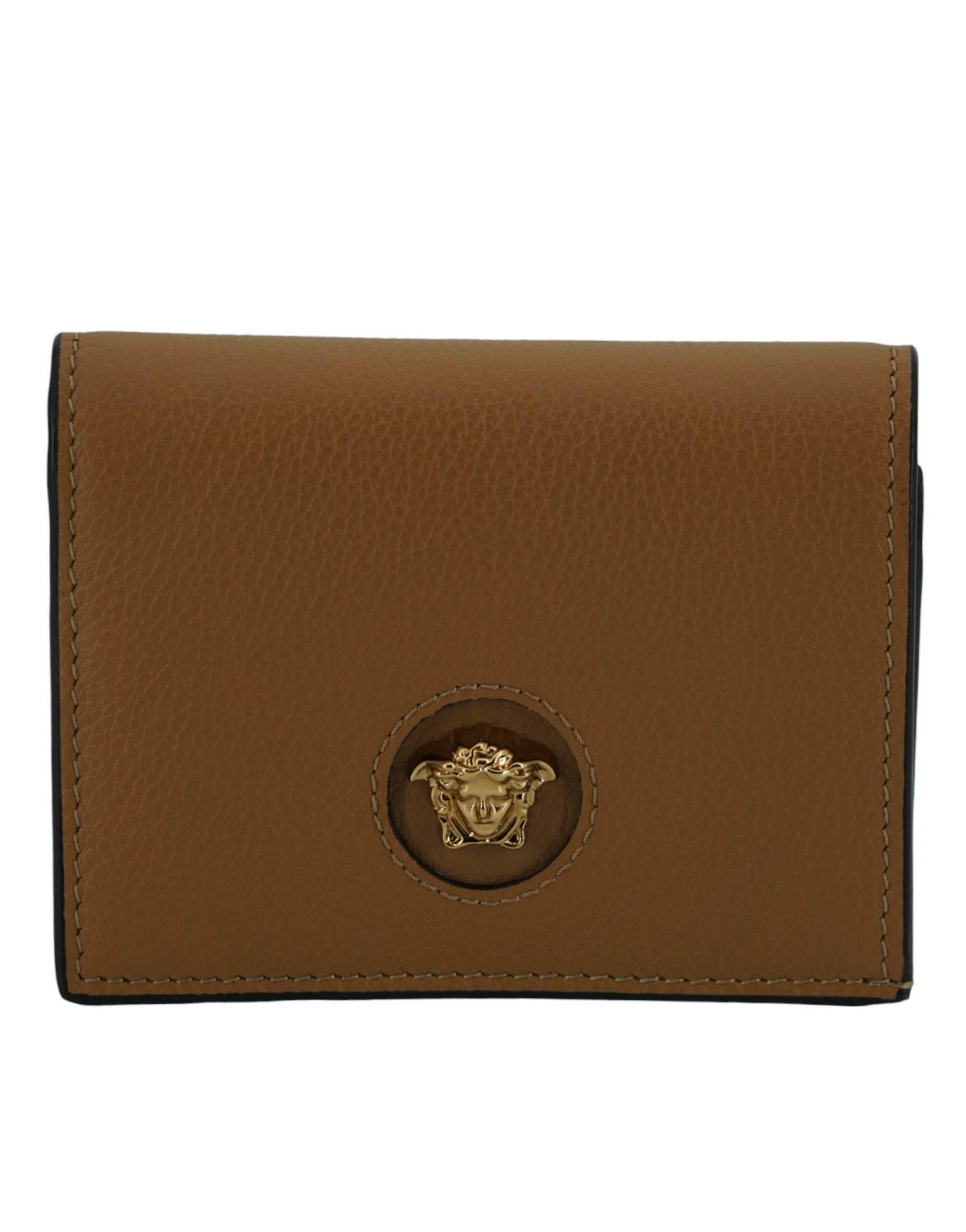 Versace Elegant Compact Leather Wallet in Brown - Hilstor