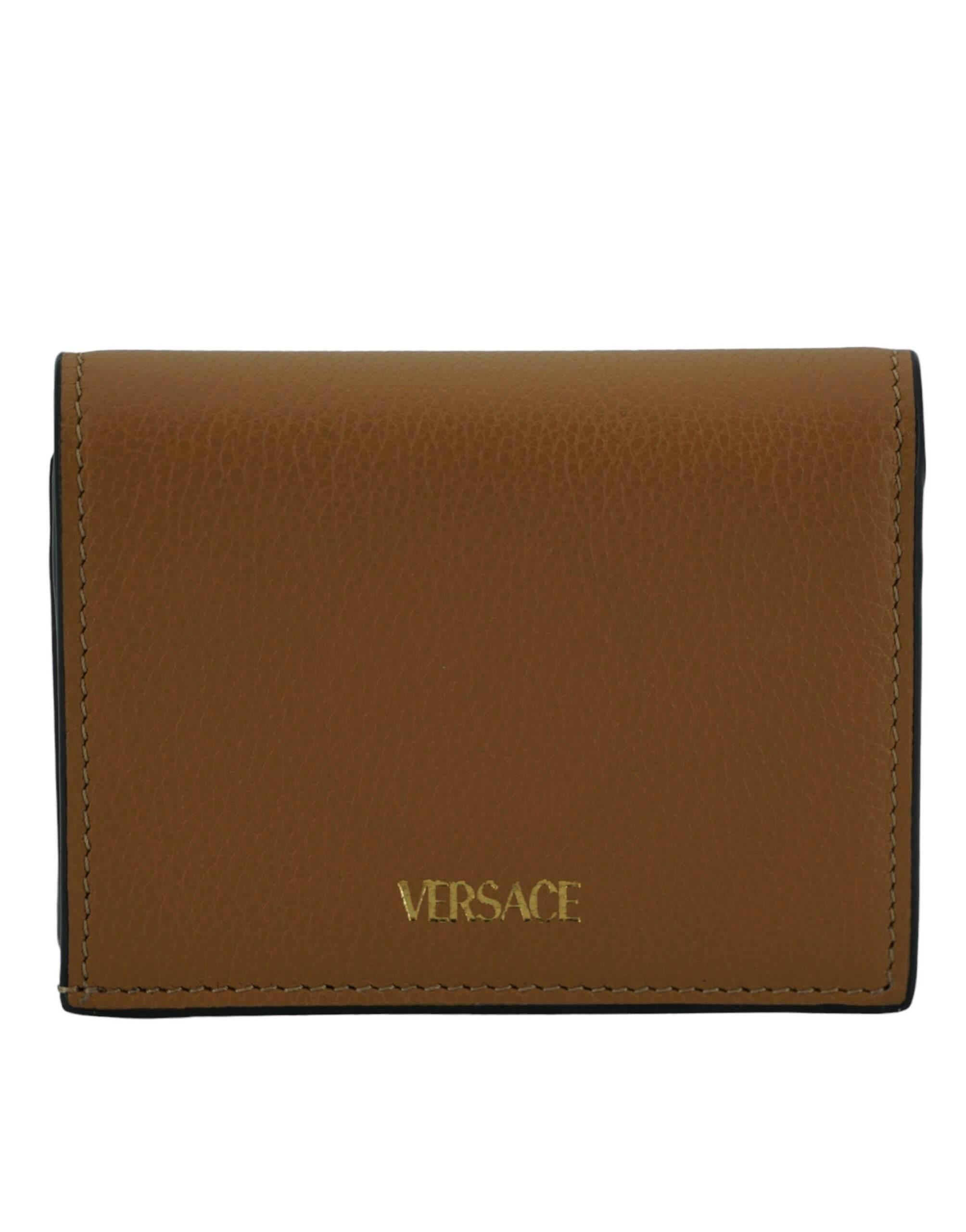 Versace Elegant Compact Leather Wallet in Brown - Hilstor