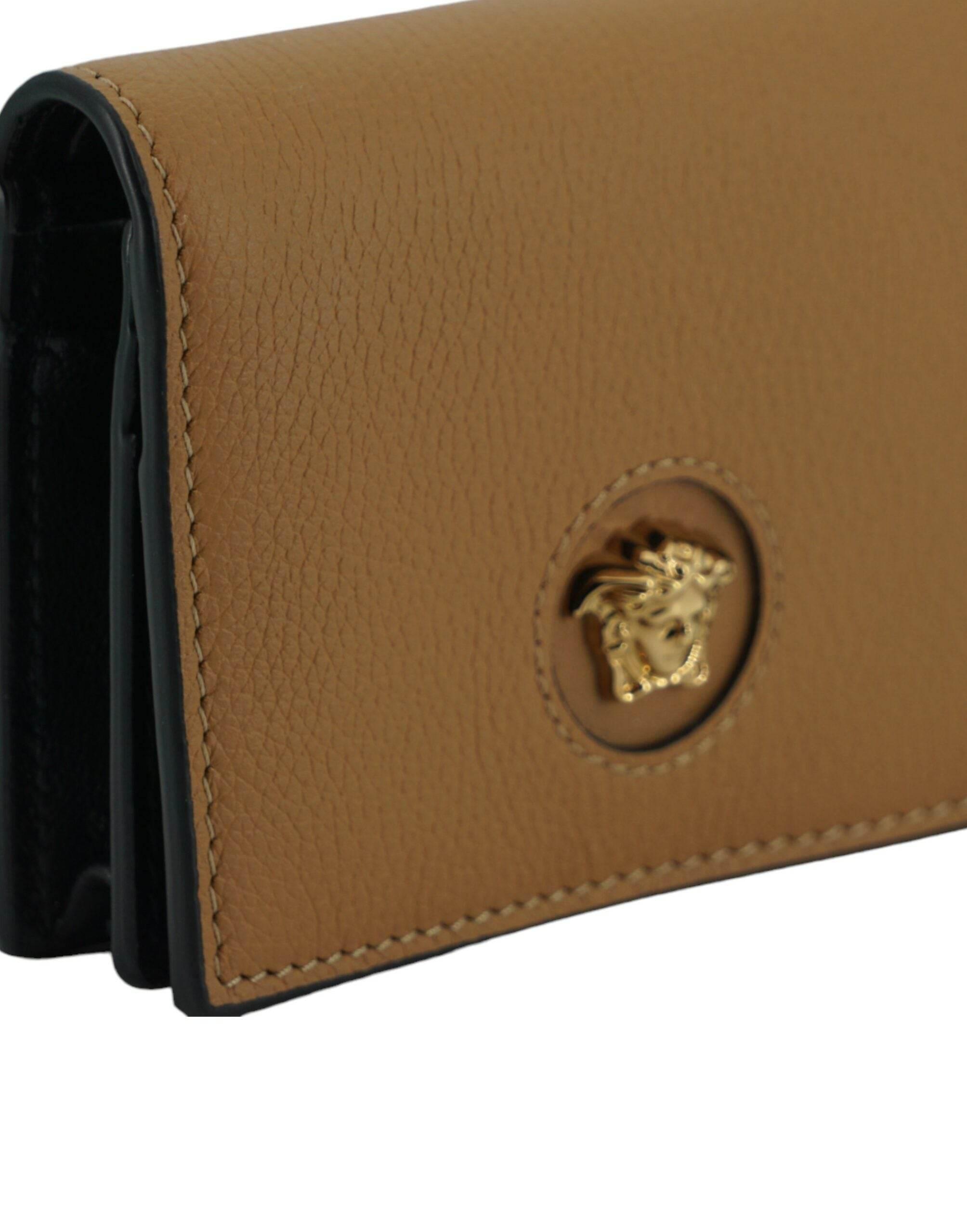 Versace Elegant Compact Leather Wallet in Brown - Hilstor