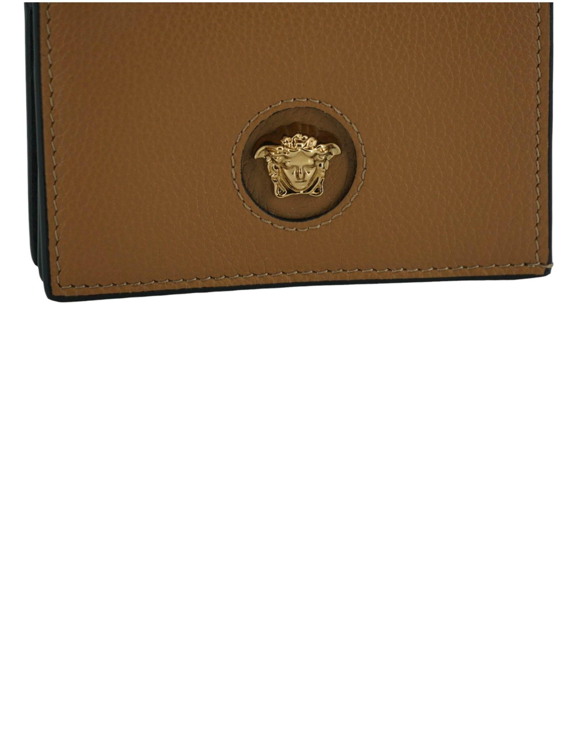 Versace Elegant Compact Leather Wallet in Brown - Hilstor