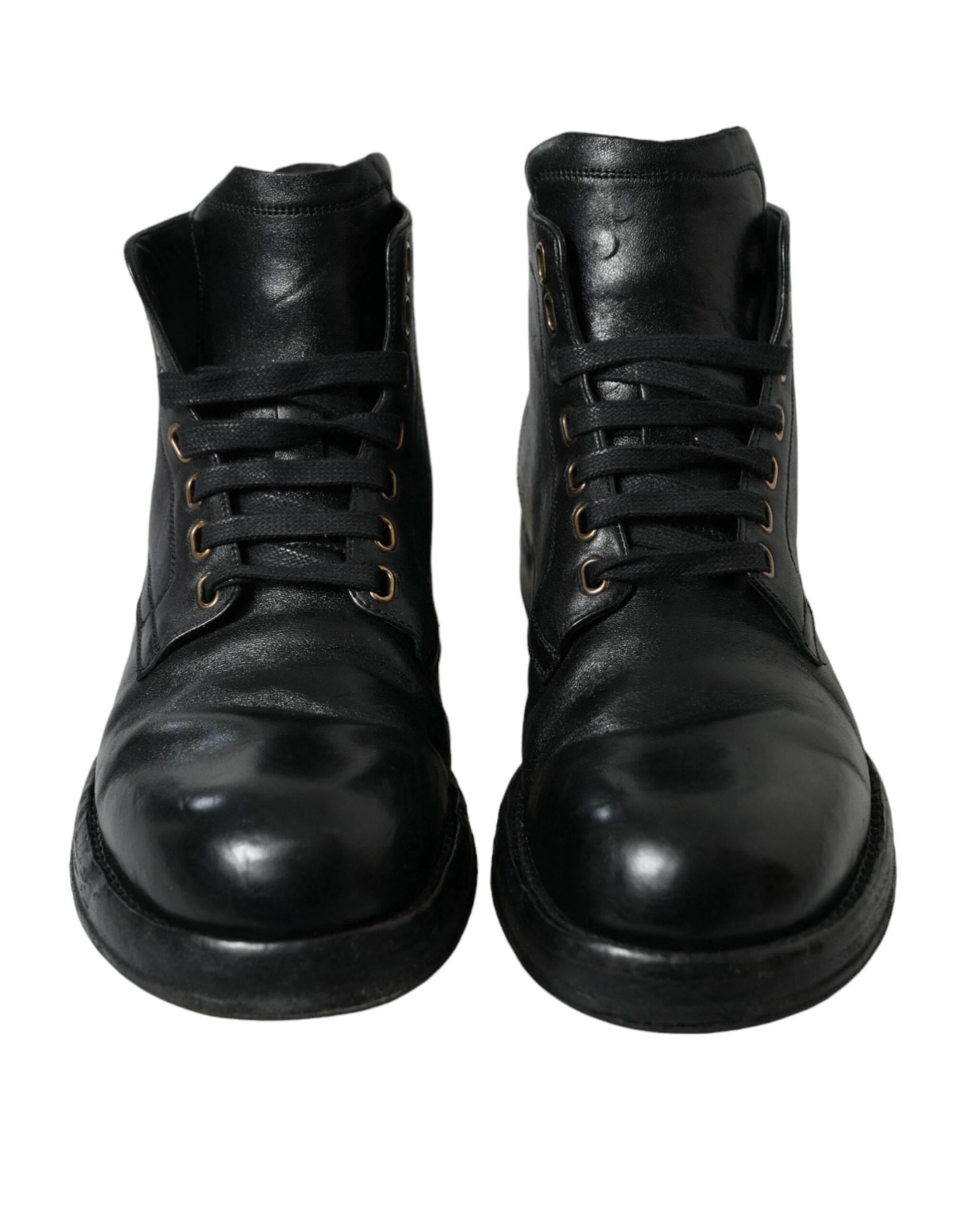 Dolce & Gabbana Elegant Black Horse Leather Ankle Boots - Hilstor
