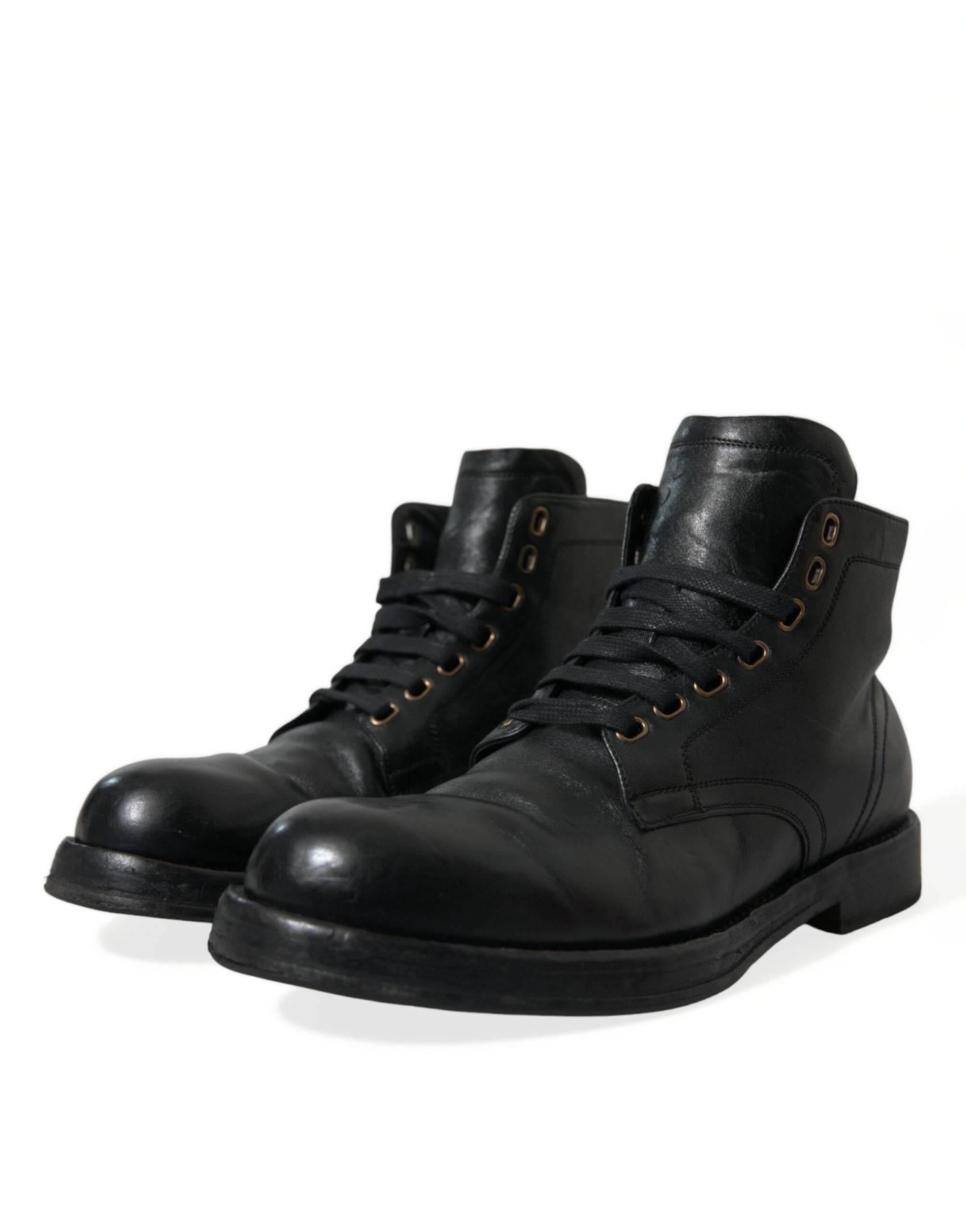 Dolce & Gabbana Elegant Black Horse Leather Ankle Boots - Hilstor