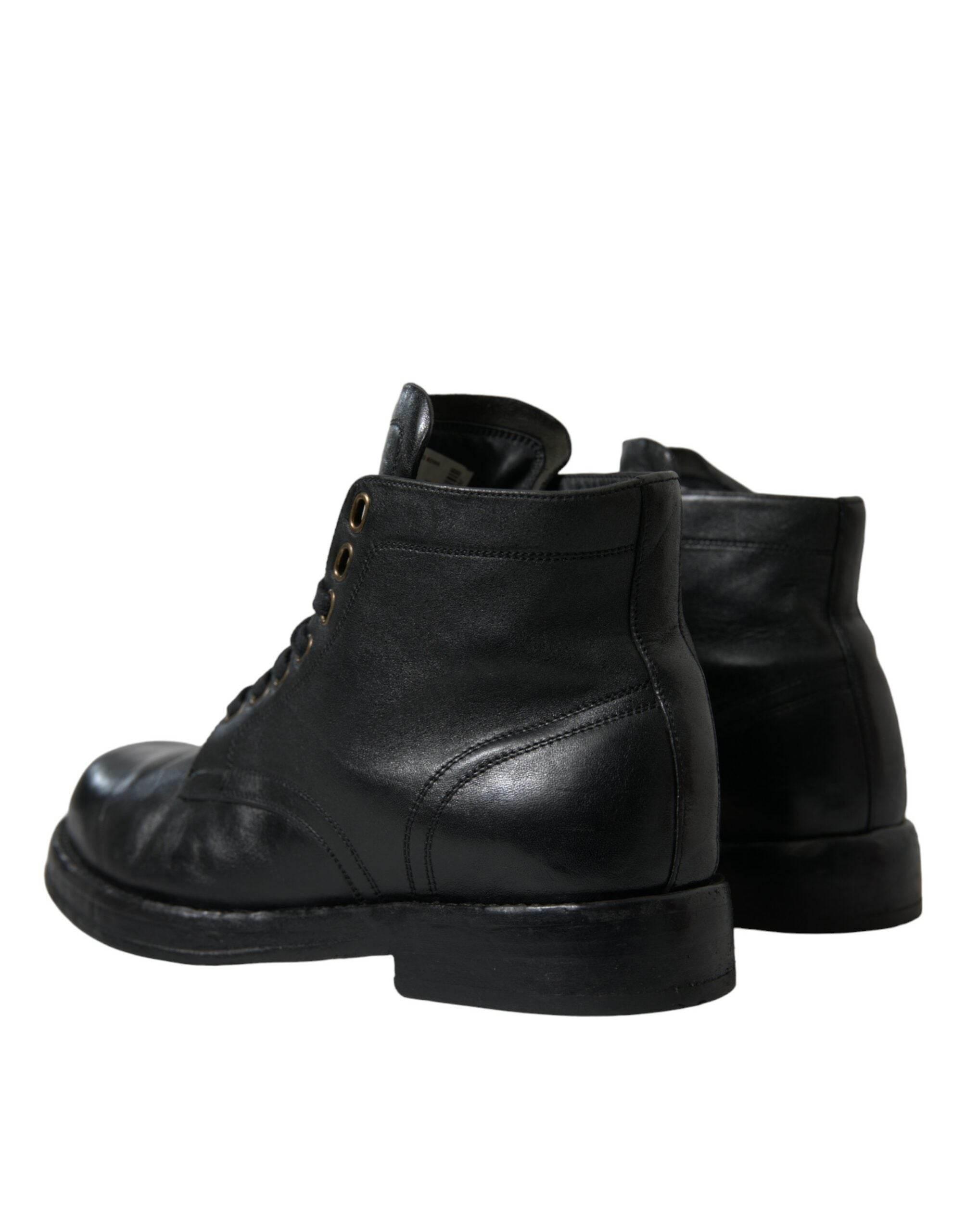 Dolce & Gabbana Elegant Black Horse Leather Ankle Boots - Hilstor