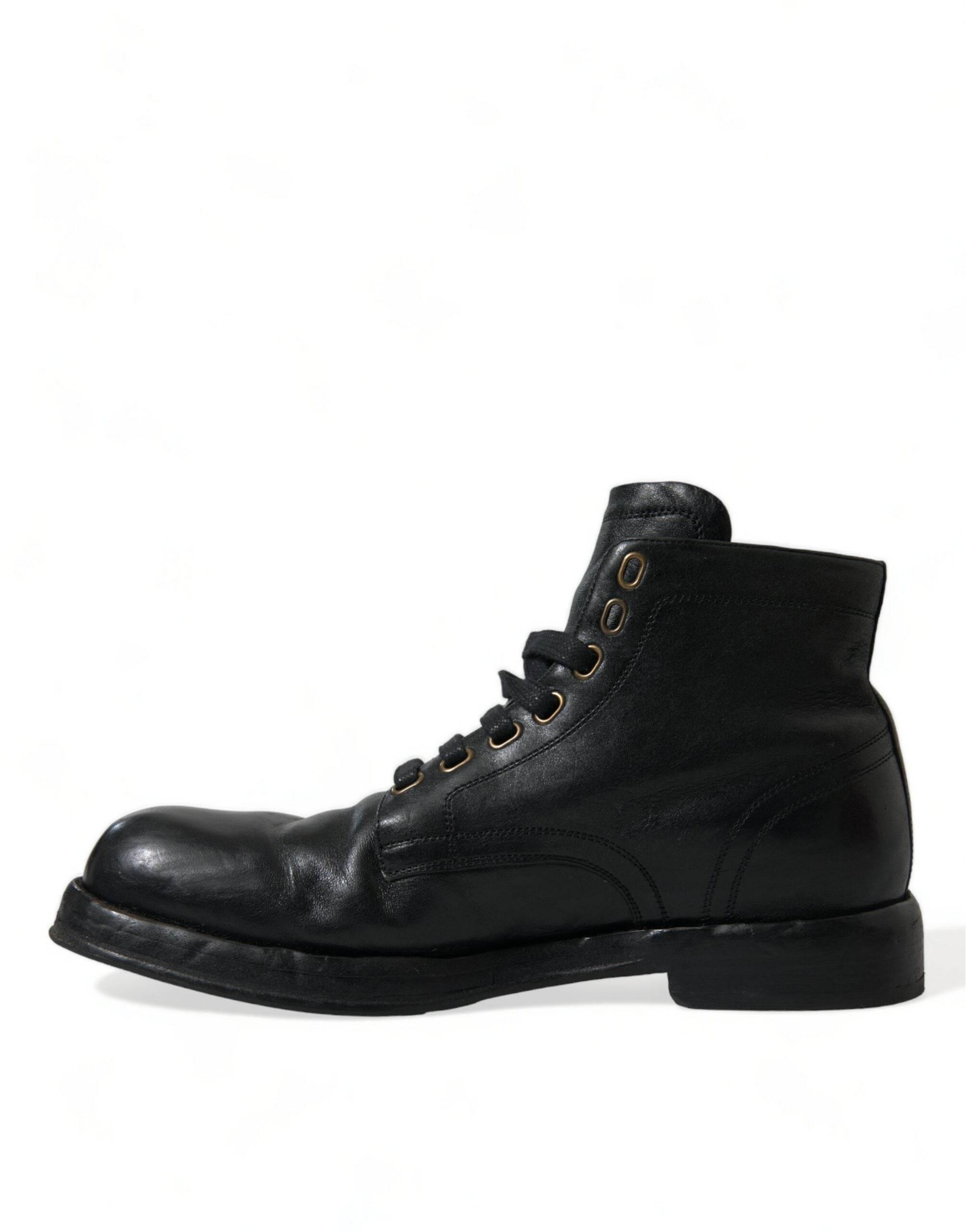 Dolce & Gabbana Elegant Black Horse Leather Ankle Boots - Hilstor
