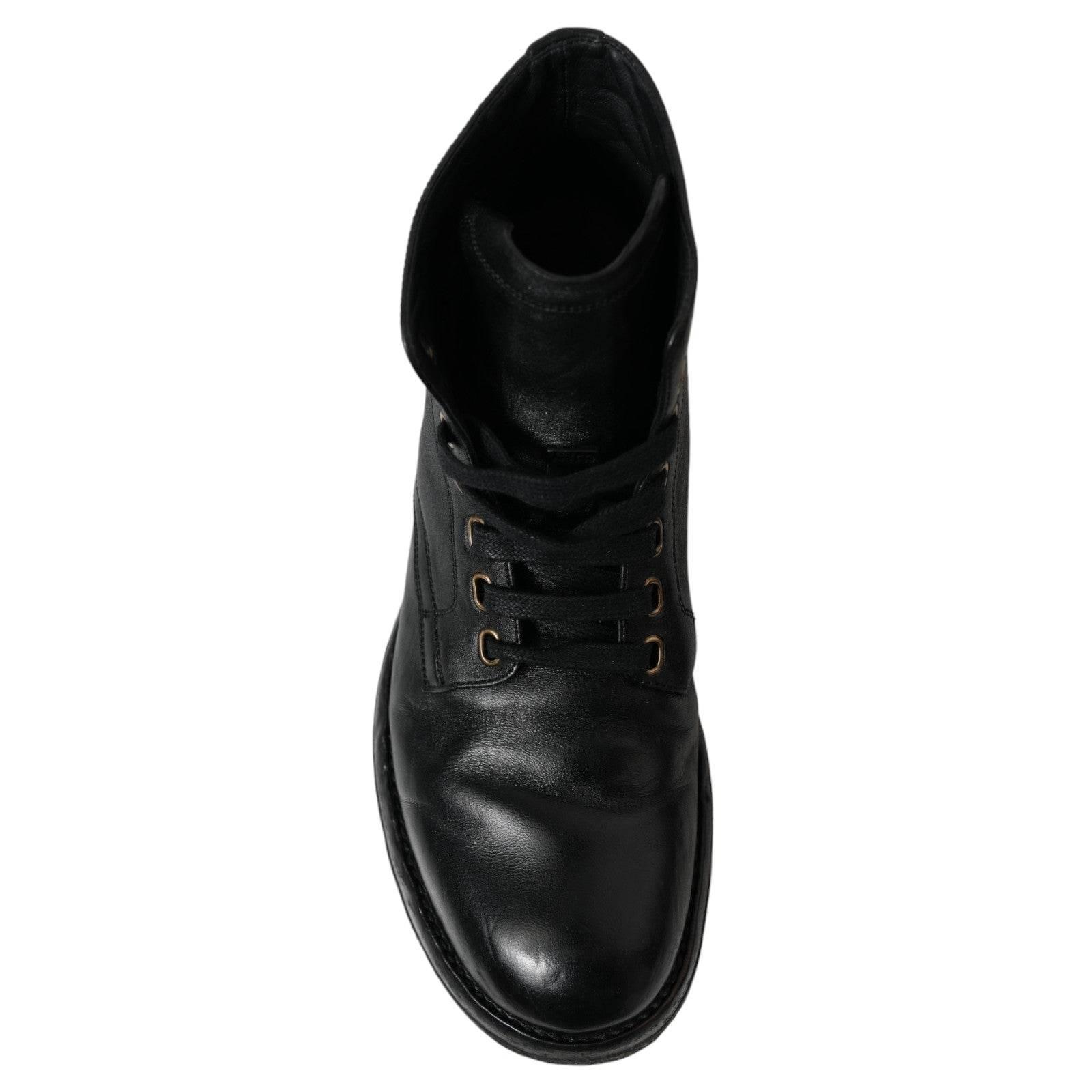 Dolce & Gabbana Elegant Black Horse Leather Ankle Boots - Hilstor