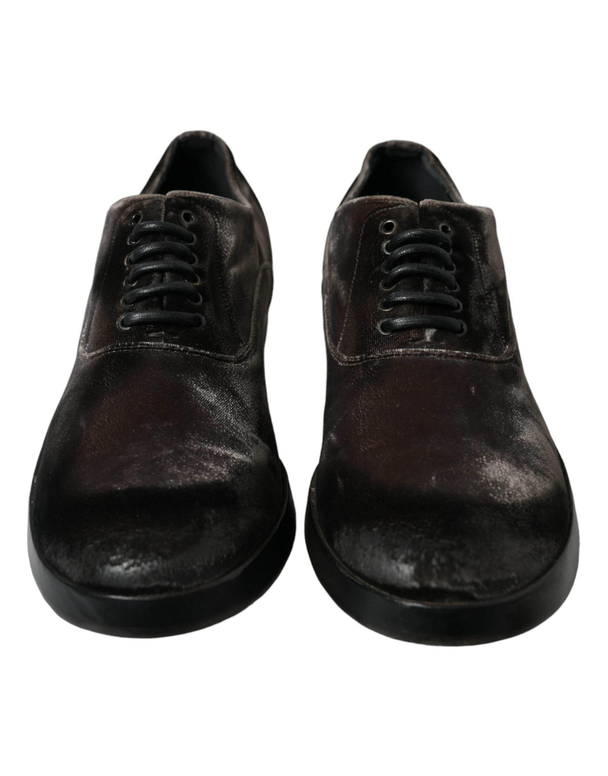 Dolce & Gabbana Elegant Brown Velvet Oxford Lace-up Shoes - Hilstor