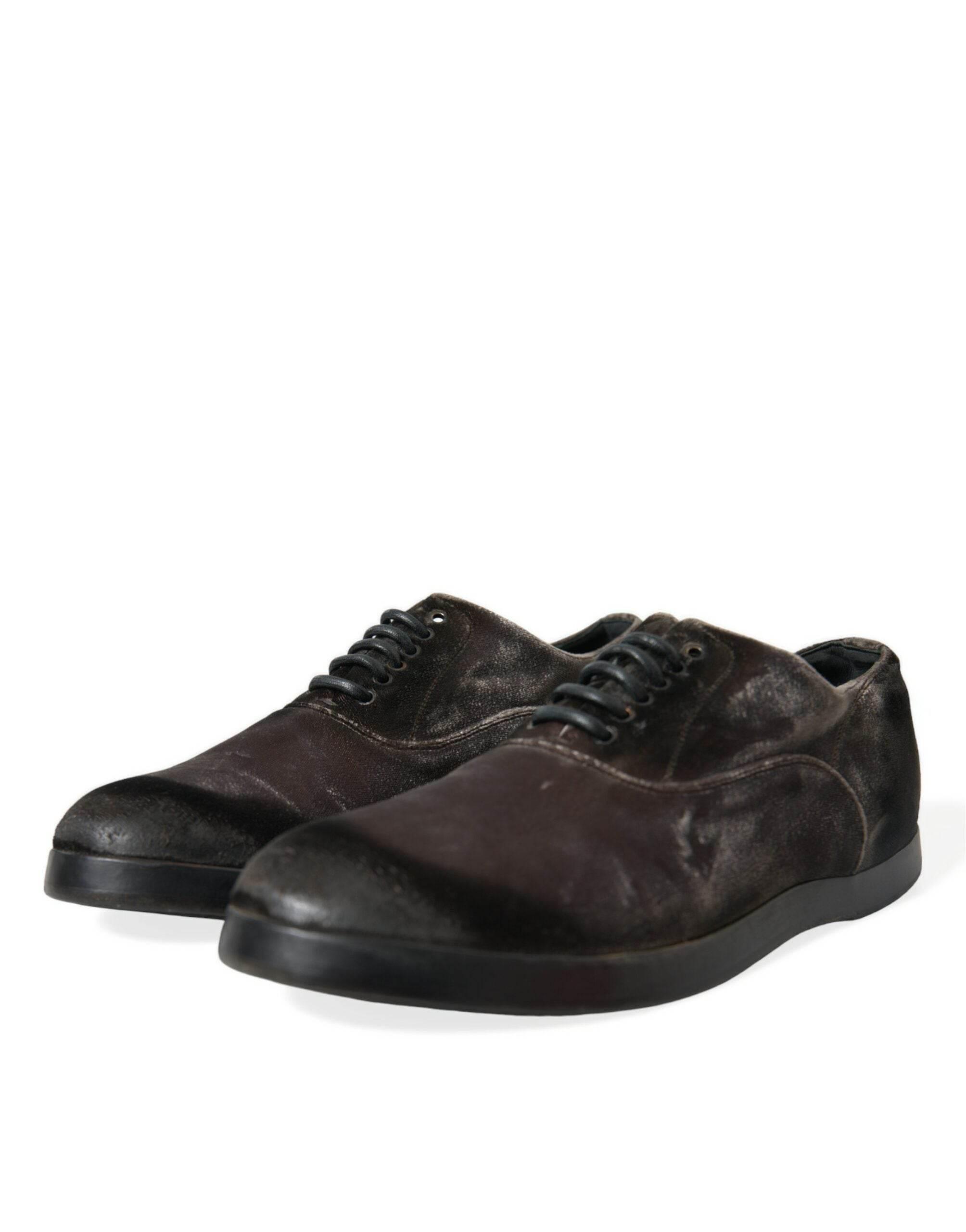 Dolce & Gabbana Elegant Brown Velvet Oxford Lace-up Shoes - Hilstor