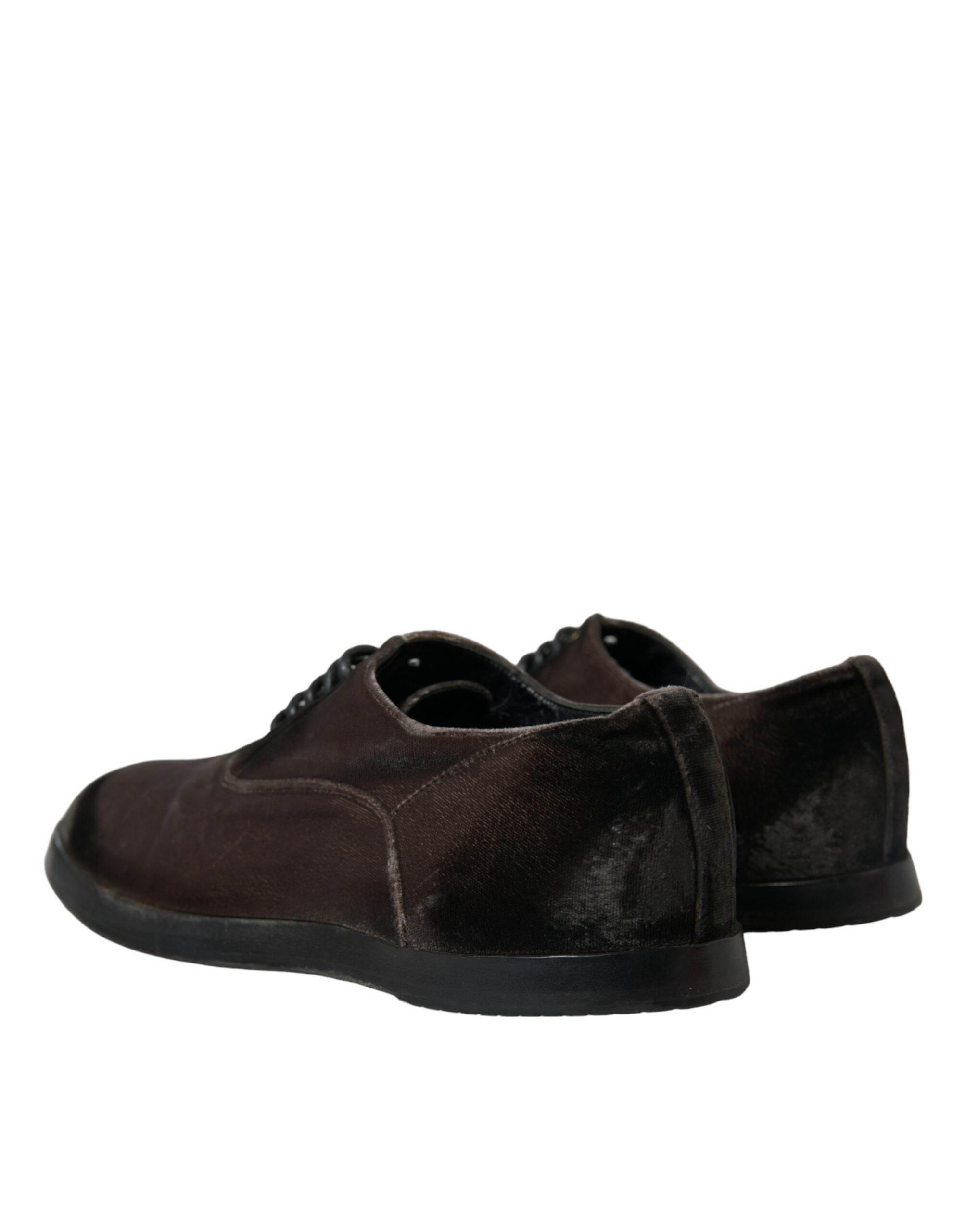 Dolce & Gabbana Elegant Brown Velvet Oxford Lace-up Shoes - Hilstor