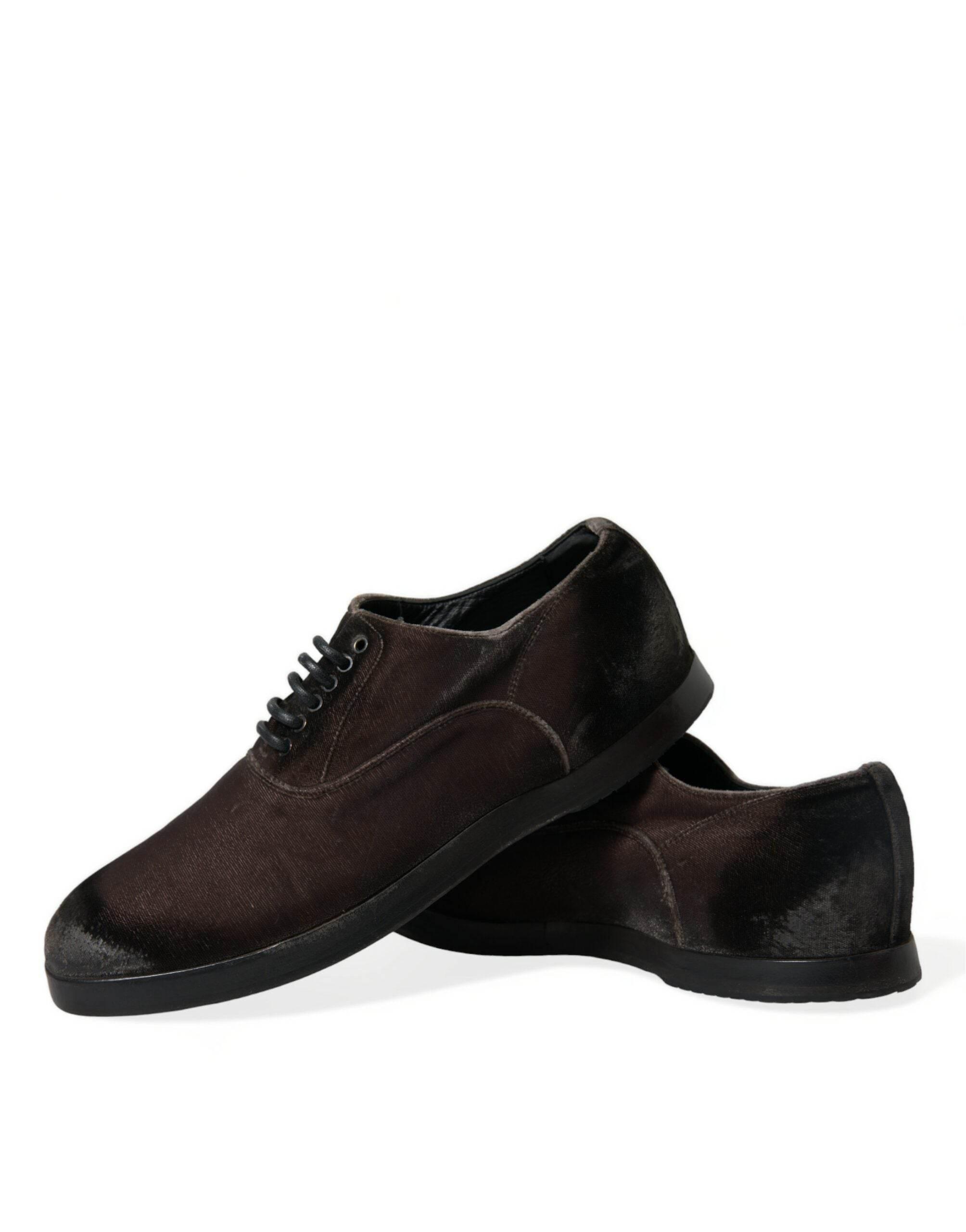 Dolce & Gabbana Elegant Brown Velvet Oxford Lace-up Shoes - Hilstor
