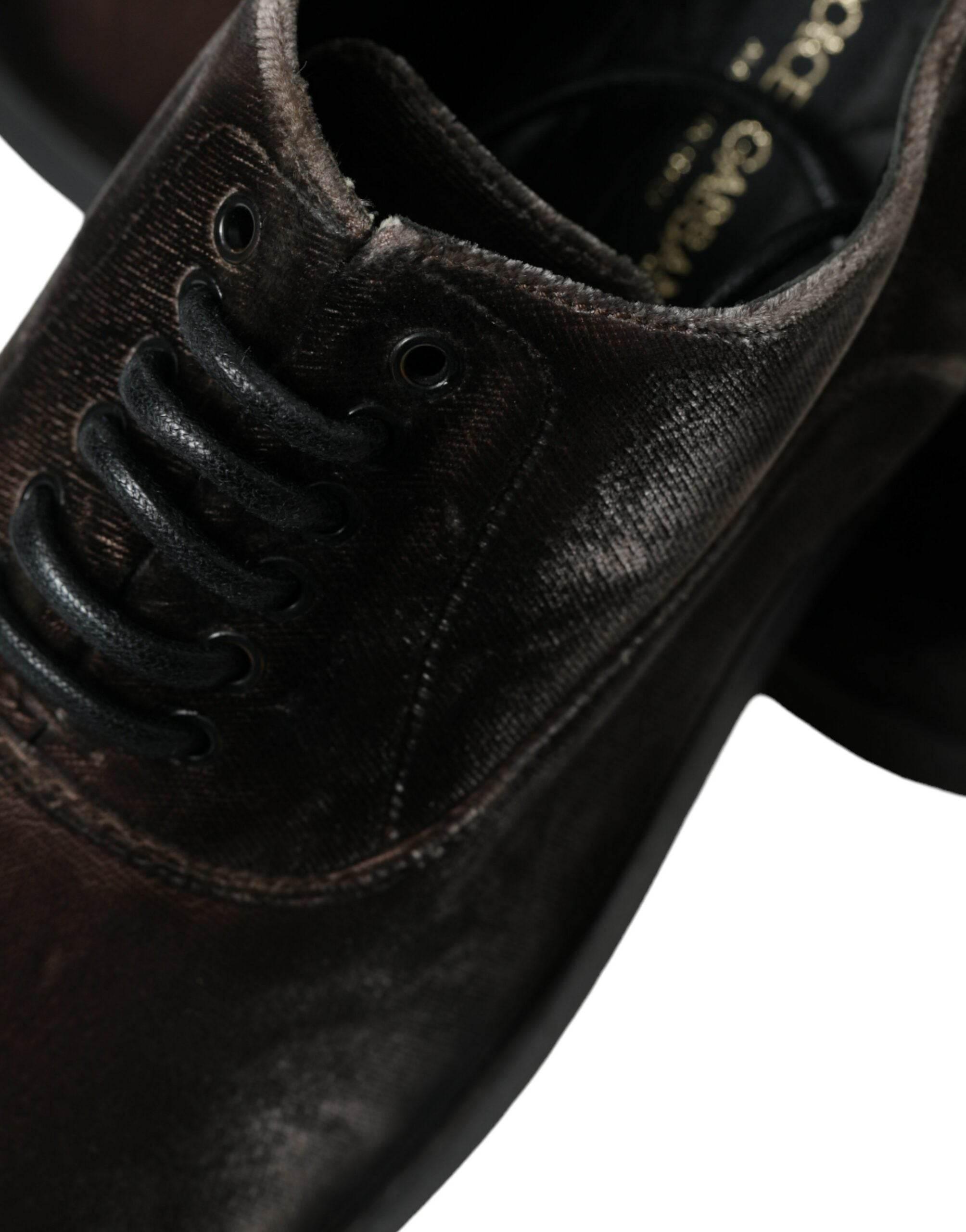 Dolce & Gabbana Elegant Brown Velvet Oxford Lace-up Shoes - Hilstor