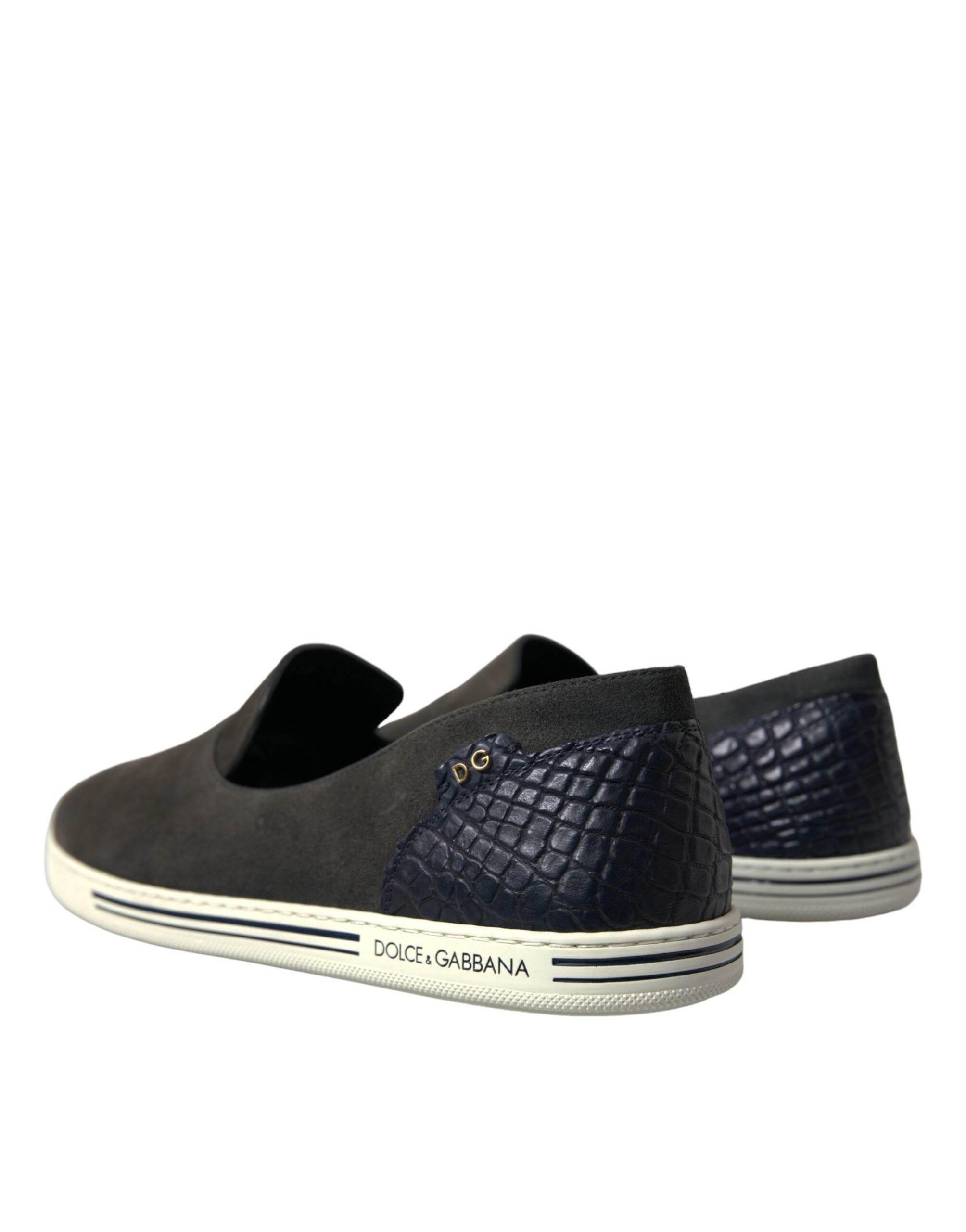 Dolce & Gabbana Elegant Blue Suede & Crocodile Slippers - Hilstor