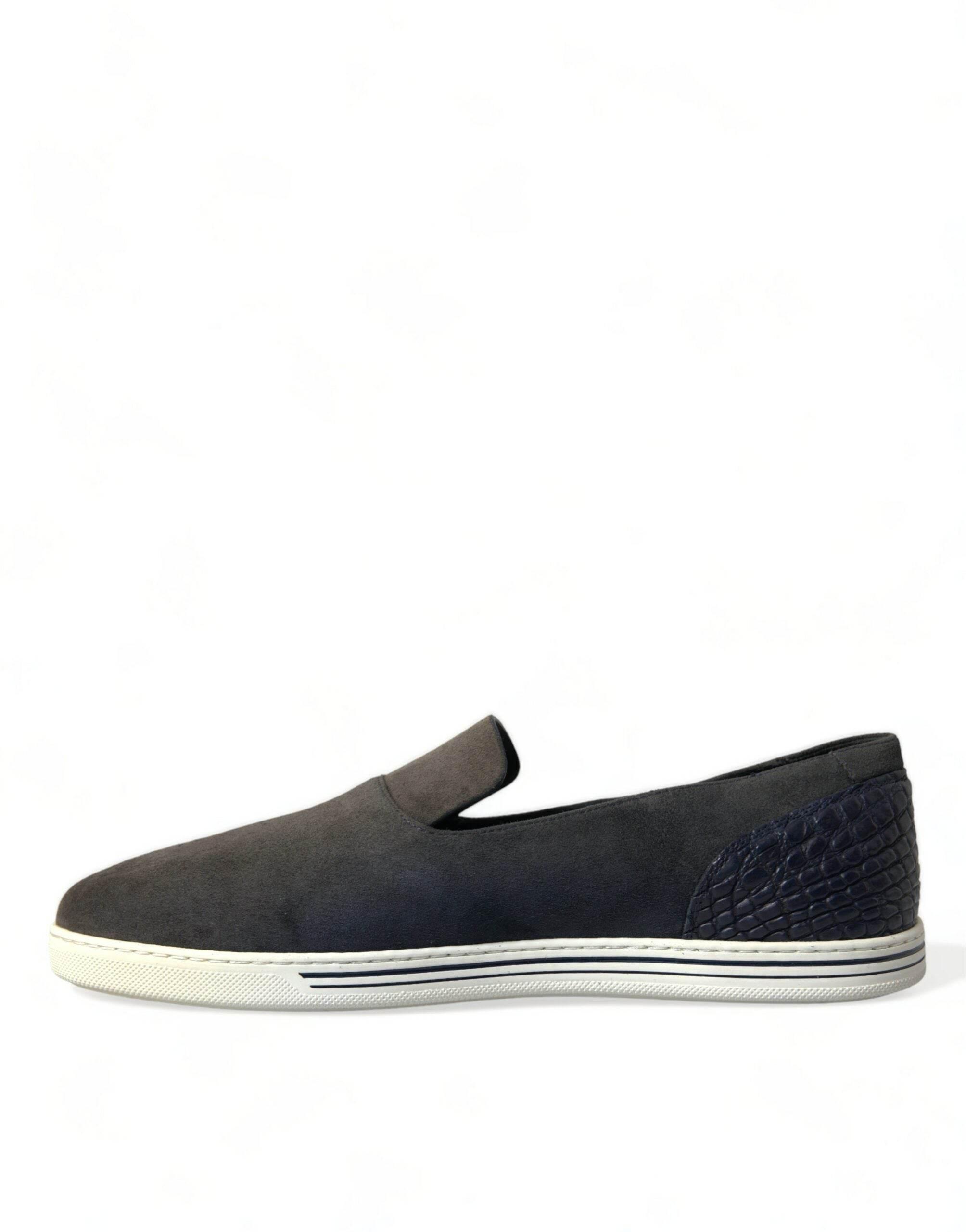 Dolce & Gabbana Elegant Blue Suede & Crocodile Slippers - Hilstor