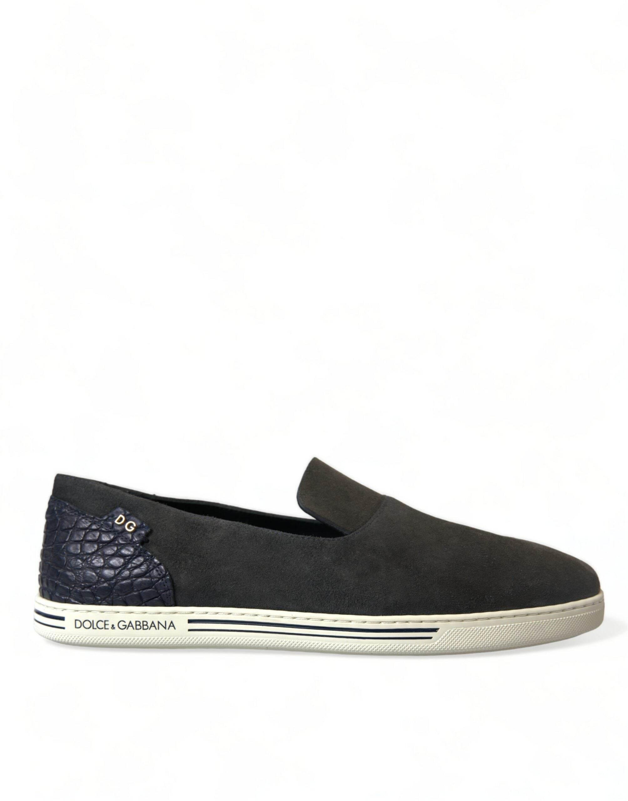 Dolce & Gabbana Elegant Blue Suede & Crocodile Slippers - Hilstor