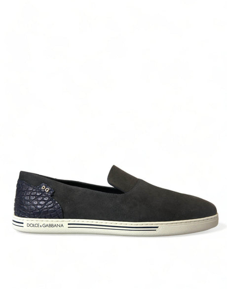 Dolce & Gabbana Elegant Blue Suede & Crocodile Slippers - Hilstor