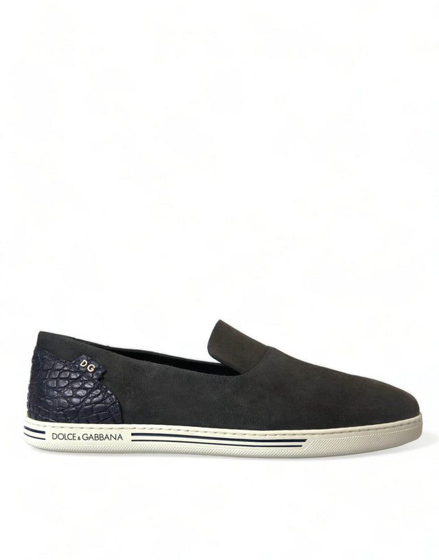 Dolce & Gabbana Elegant Blue Suede & Crocodile Slippers - Hilstor