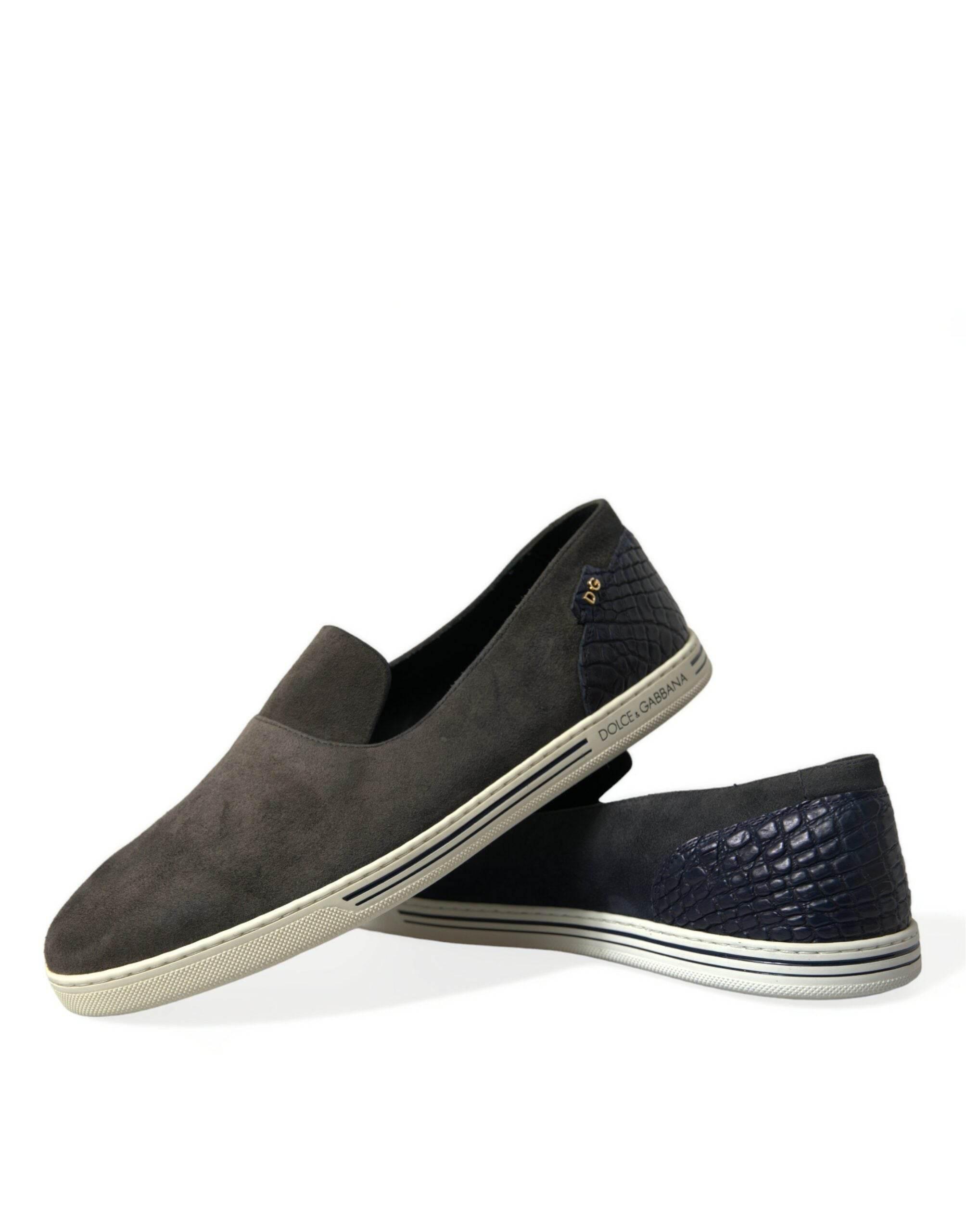 Dolce & Gabbana Elegant Blue Suede & Crocodile Slippers - Hilstor
