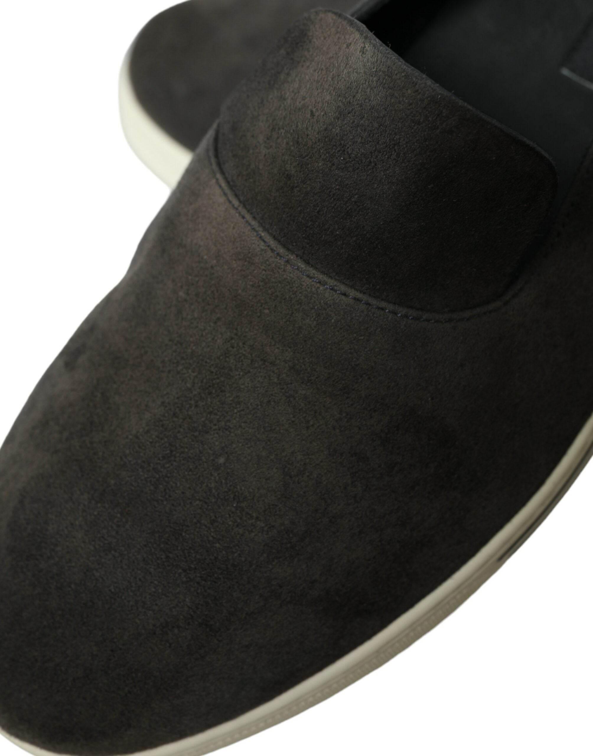 Dolce & Gabbana Elegant Blue Suede & Crocodile Slippers - Hilstor