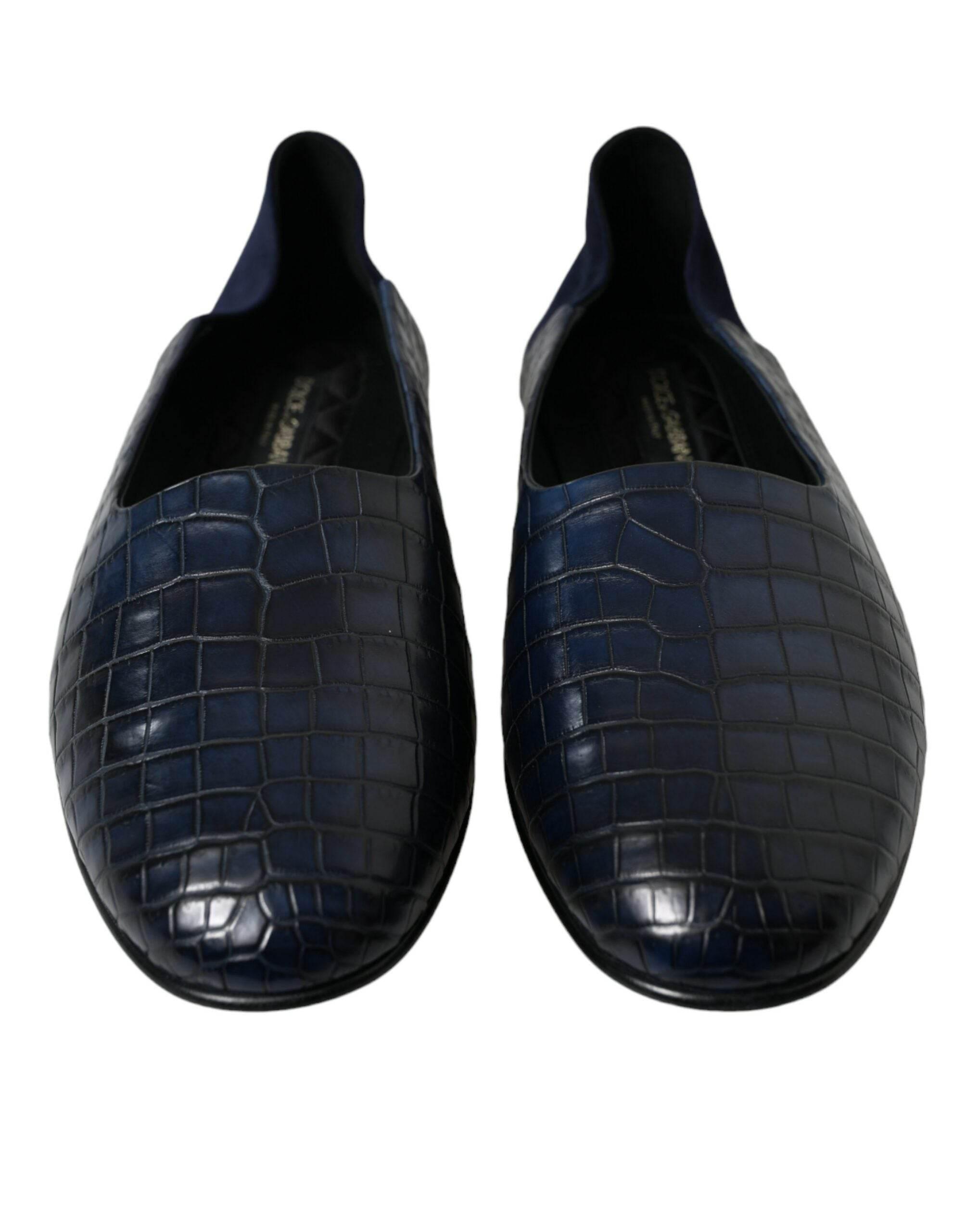 Dolce & Gabbana Elegant Blue Crocodile Leather Loafers - Hilstor