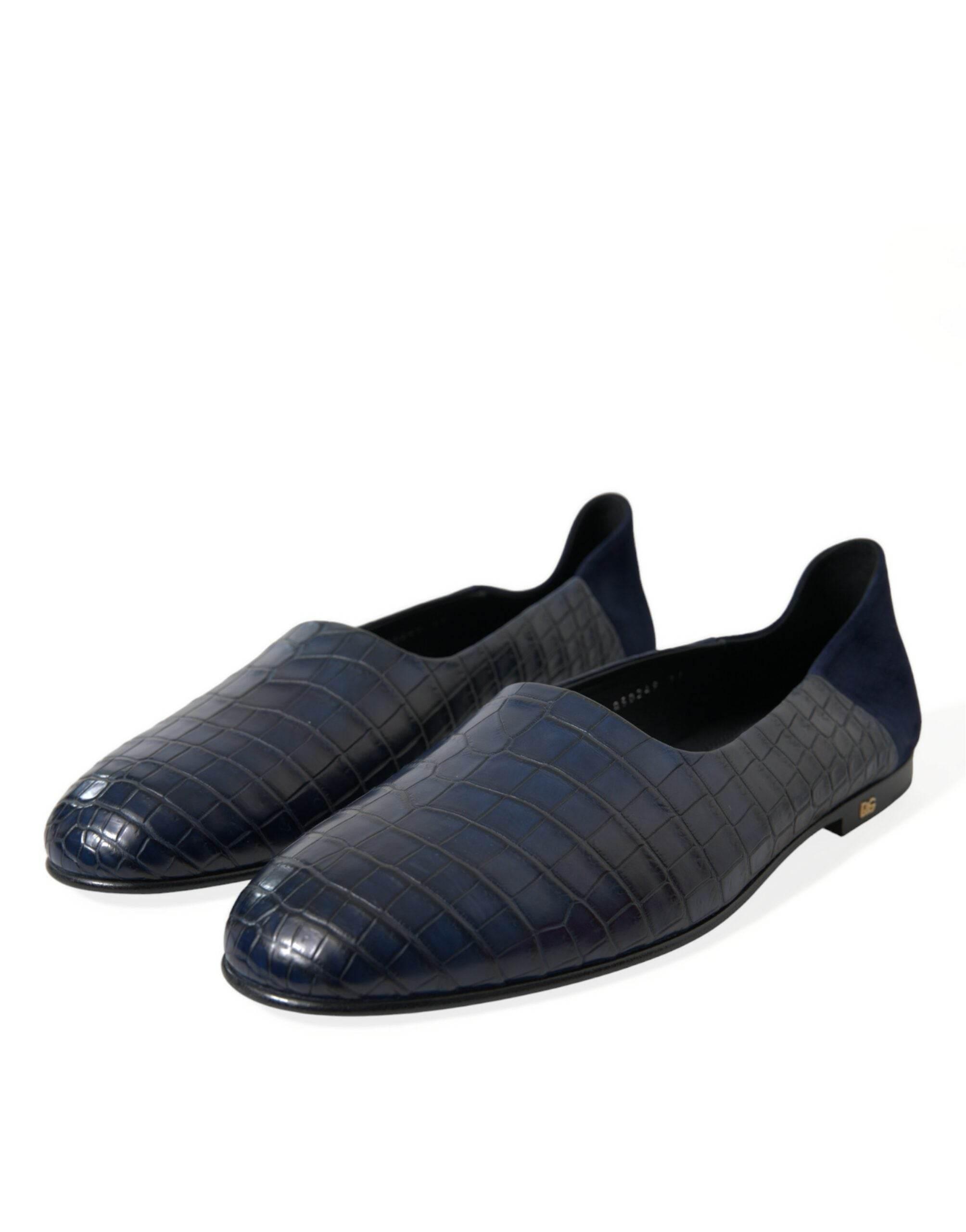 Dolce & Gabbana Elegant Blue Crocodile Leather Loafers - Hilstor