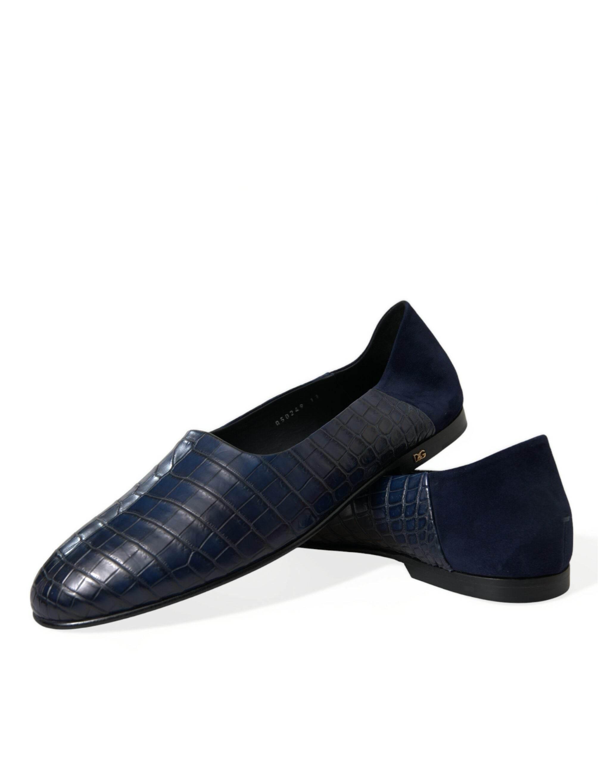 Dolce & Gabbana Elegant Blue Crocodile Leather Loafers - Hilstor