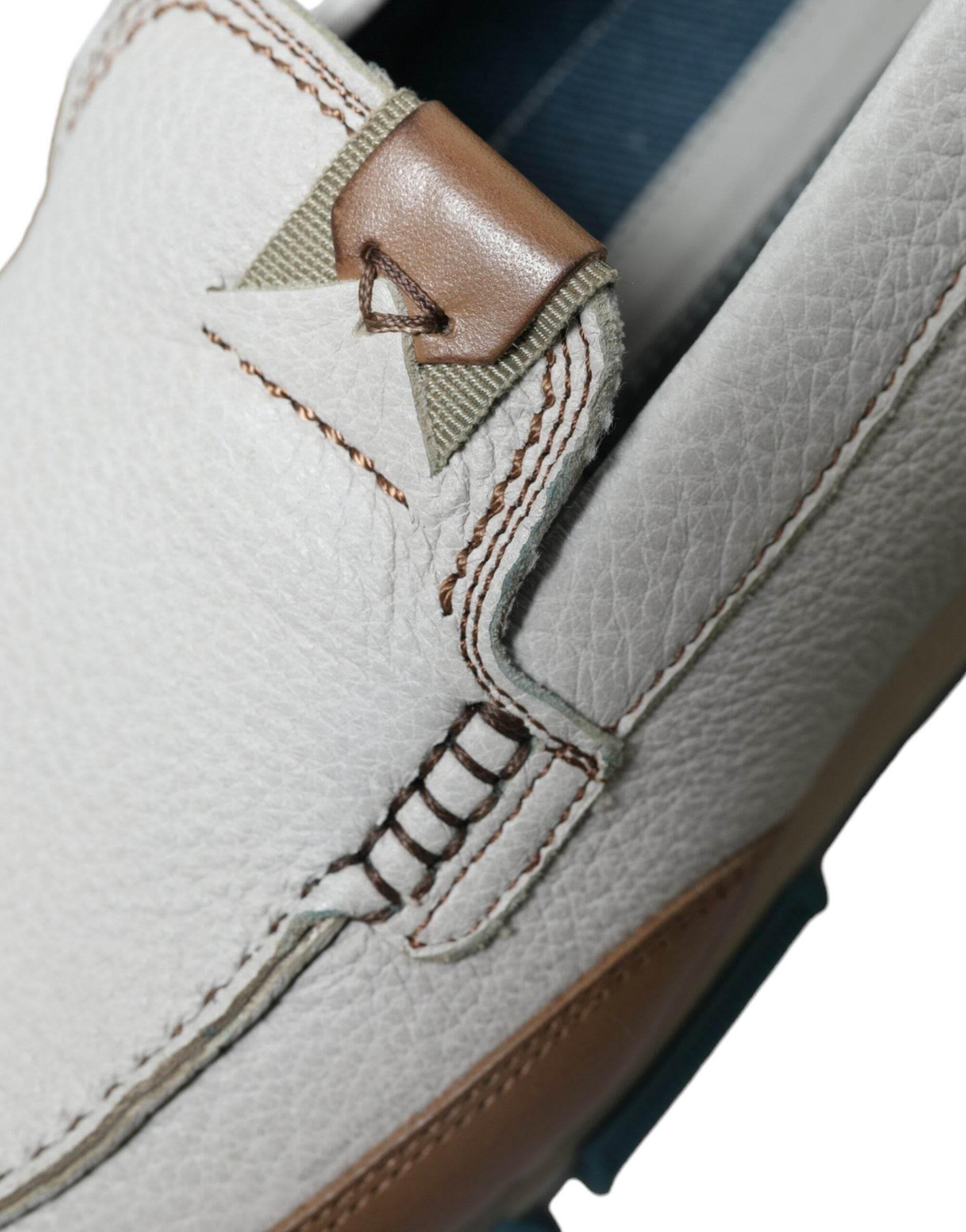 Dolce & Gabbana Elegant White Deerskin Loafers - Hilstor