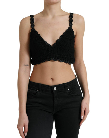 Dolce & Gabbana Black Cotton Bustier Cropped Crochet Tank Top - Hilstor