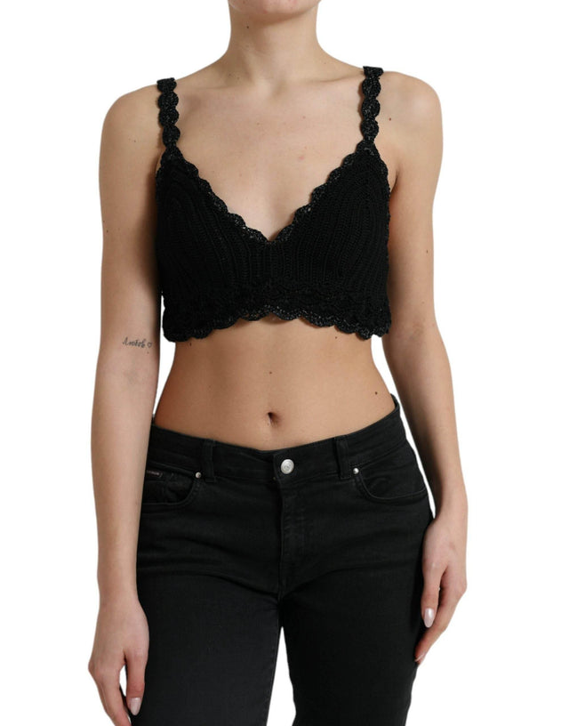 Dolce & Gabbana Black Cotton Bustier Cropped Crochet Tank Top - Hilstor