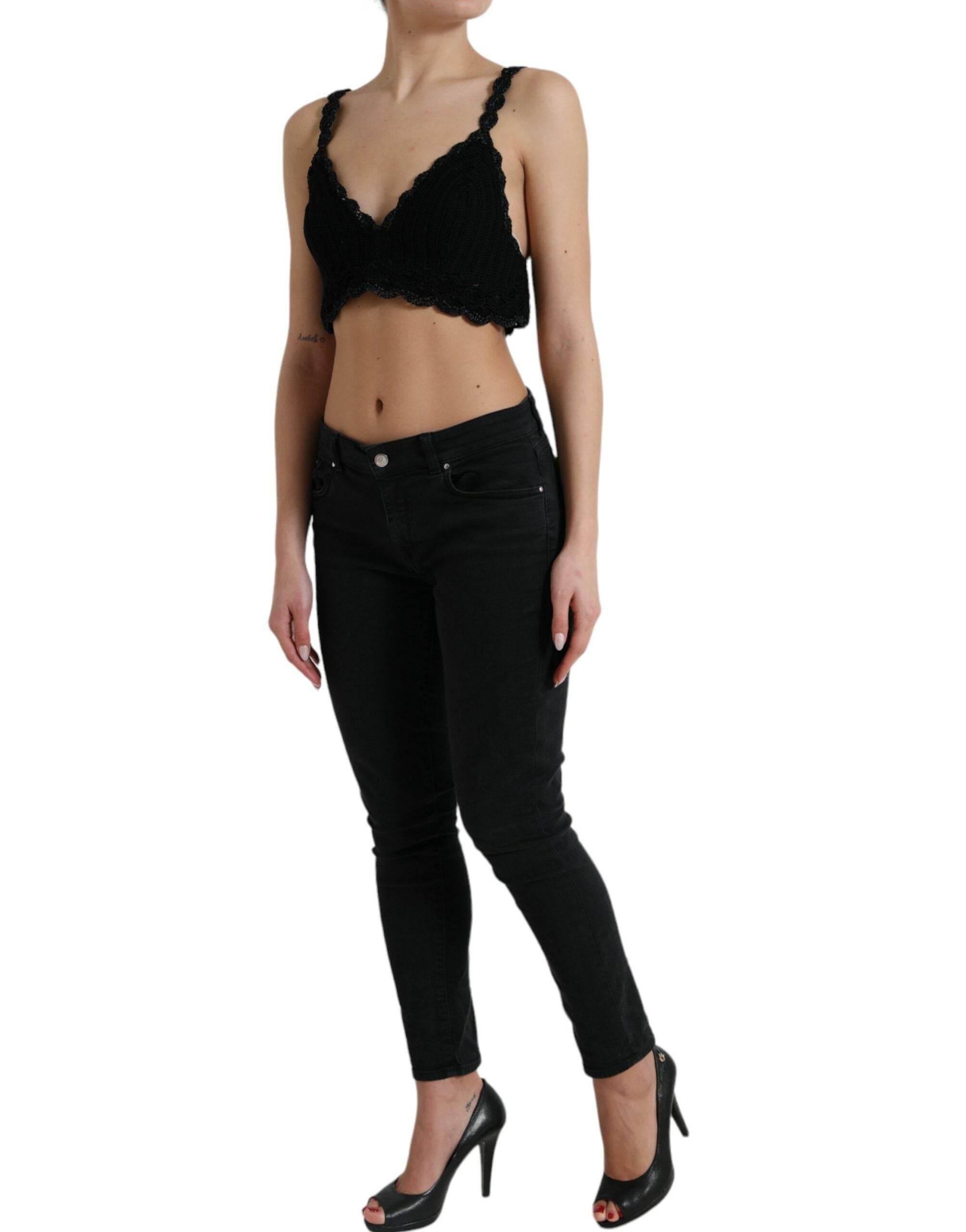 Dolce & Gabbana Black Cotton Bustier Cropped Crochet Tank Top - Hilstor