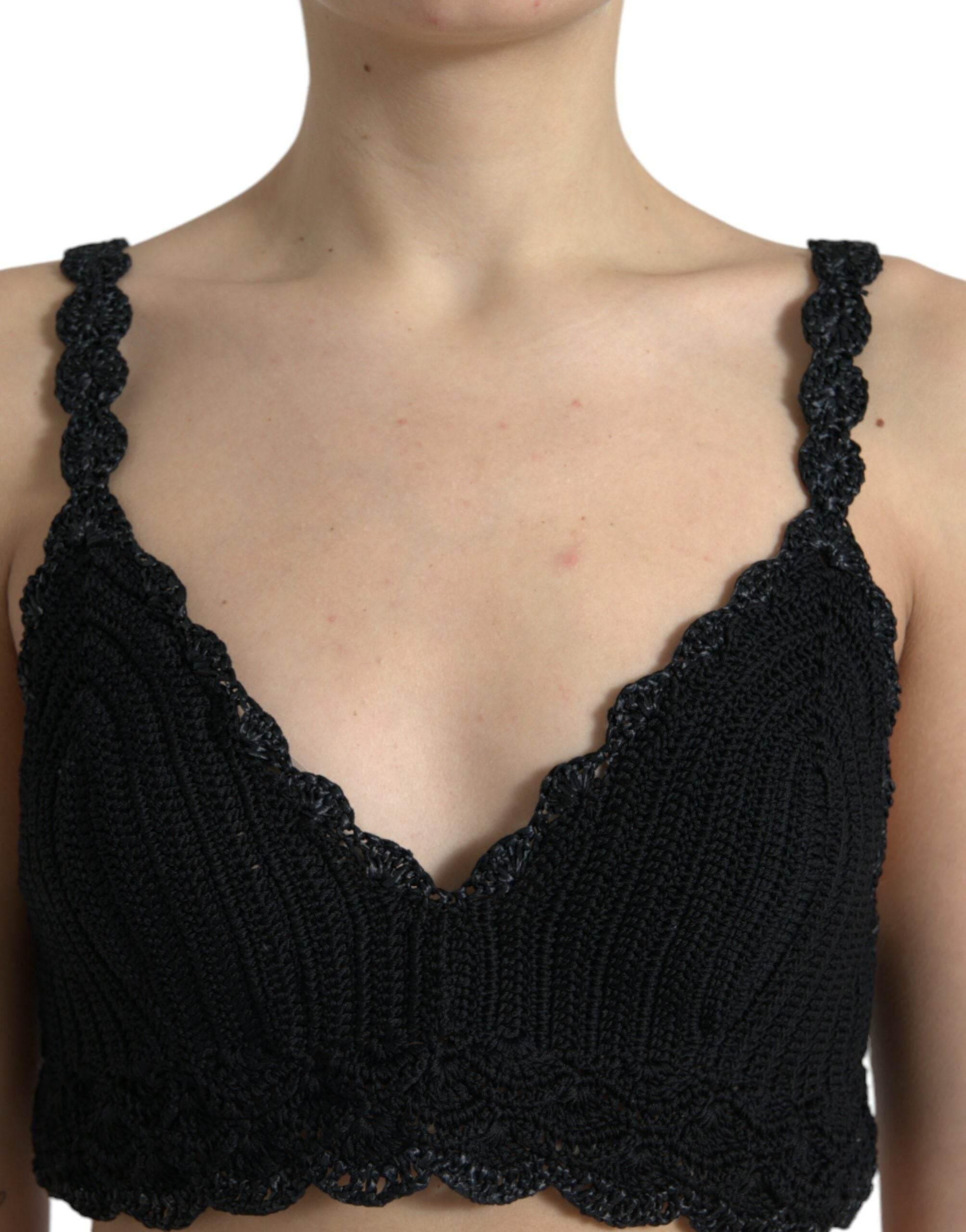 Dolce & Gabbana Black Cotton Bustier Cropped Crochet Tank Top - Hilstor