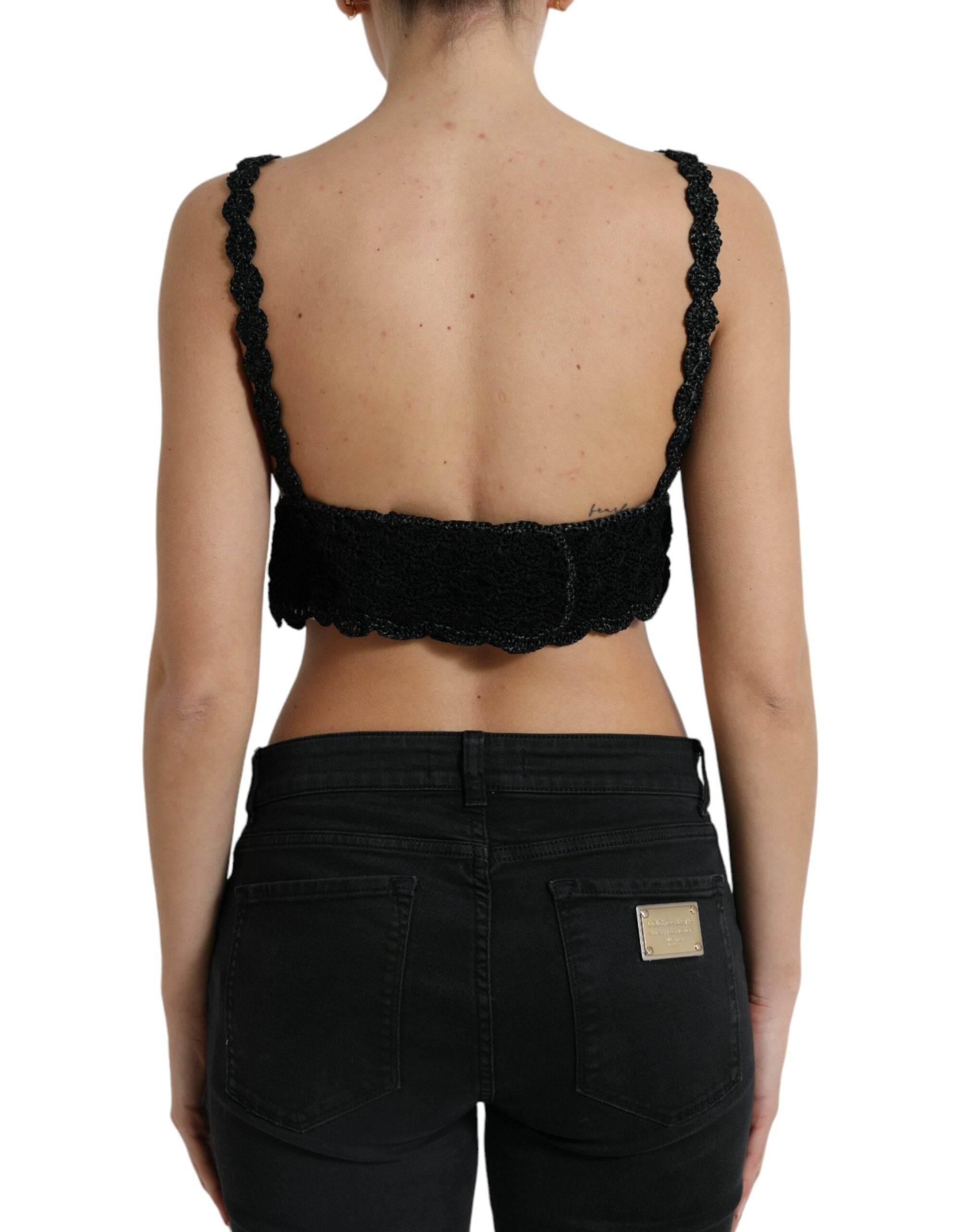 Dolce & Gabbana Black Cotton Bustier Cropped Crochet Tank Top - Hilstor
