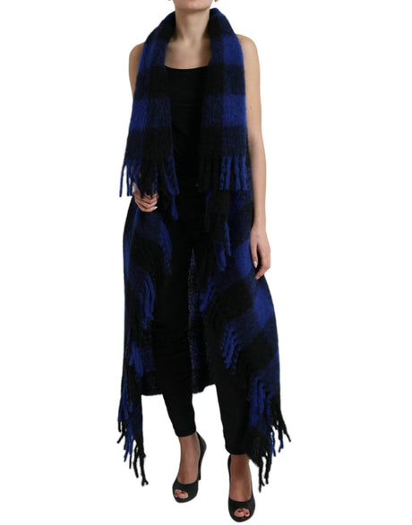 Dolce & Gabbana Black Blue Buffalo Check Poncho Coat Sweater - Hilstor