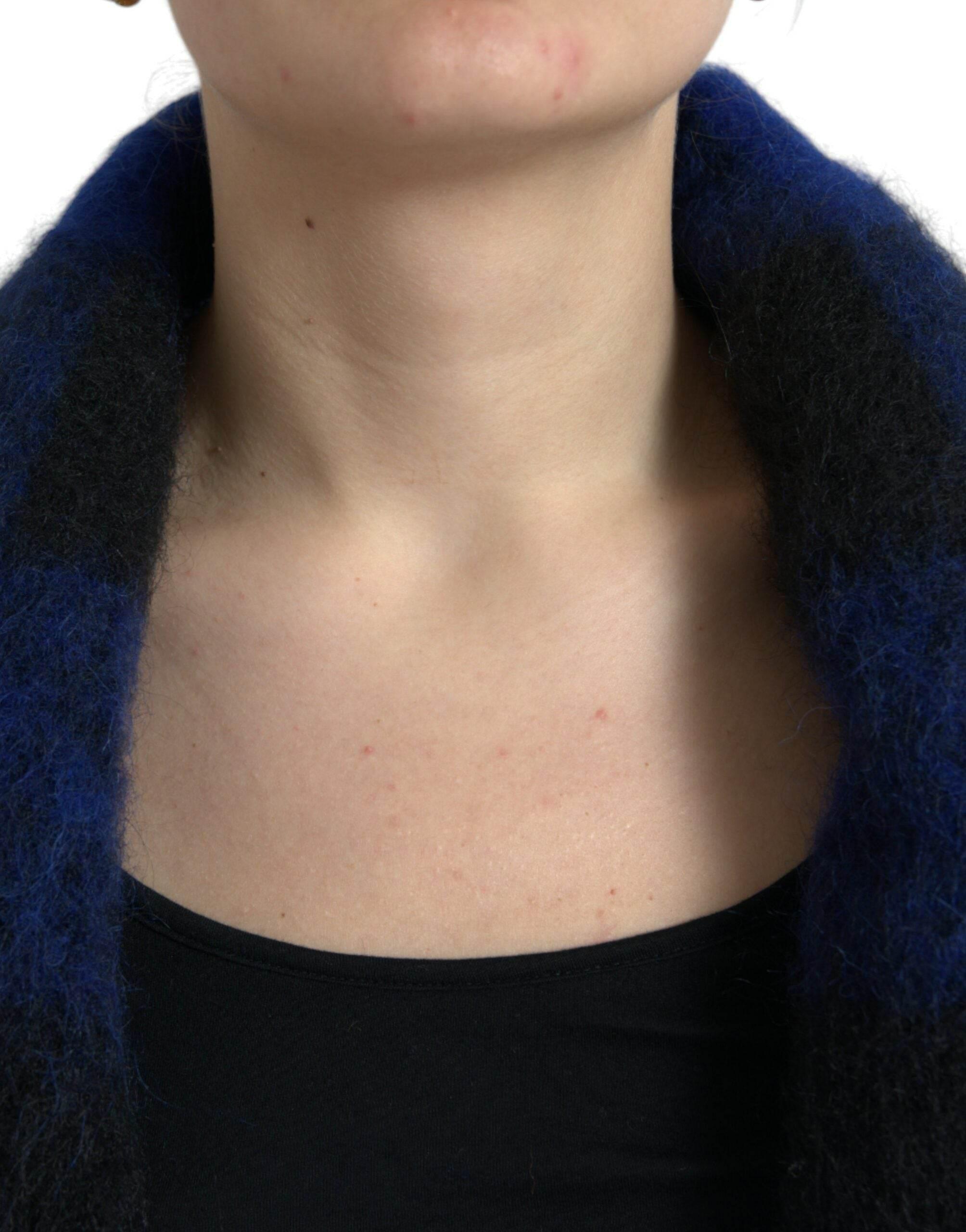 Dolce & Gabbana Black Blue Buffalo Check Poncho Coat Sweater - Hilstor
