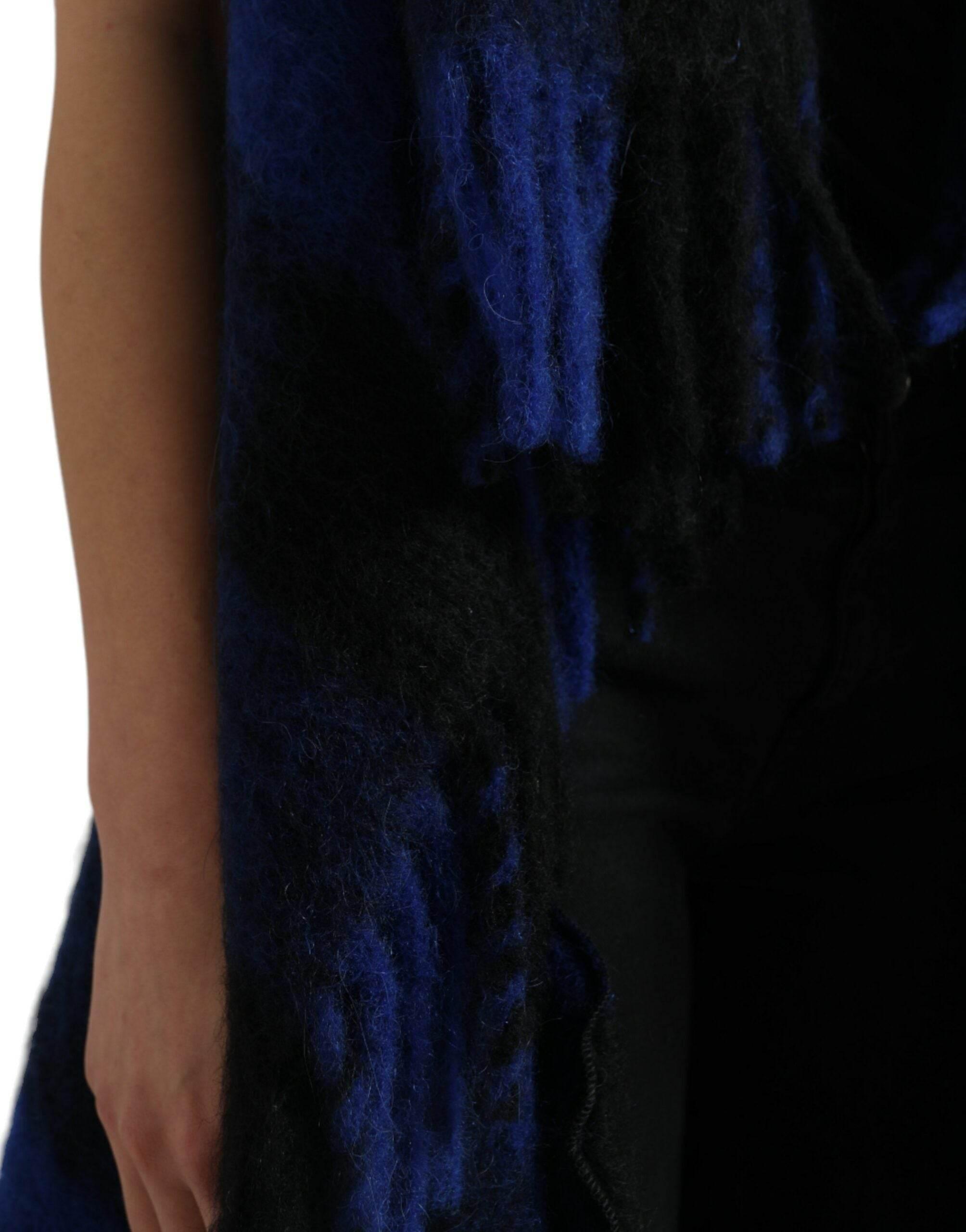 Dolce & Gabbana Black Blue Buffalo Check Poncho Coat Sweater - Hilstor