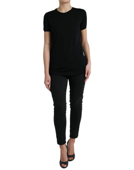 Dolce & Gabbana Black Wool Short Sleeves Crewneck Top T-shirt - Hilstor