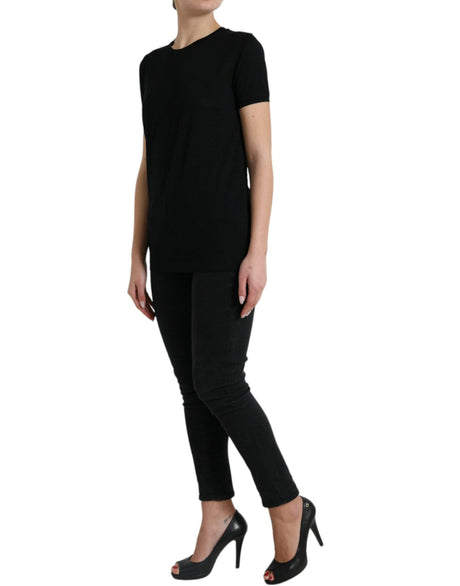 Dolce & Gabbana Black Wool Short Sleeves Crewneck Top T-shirt - Hilstor