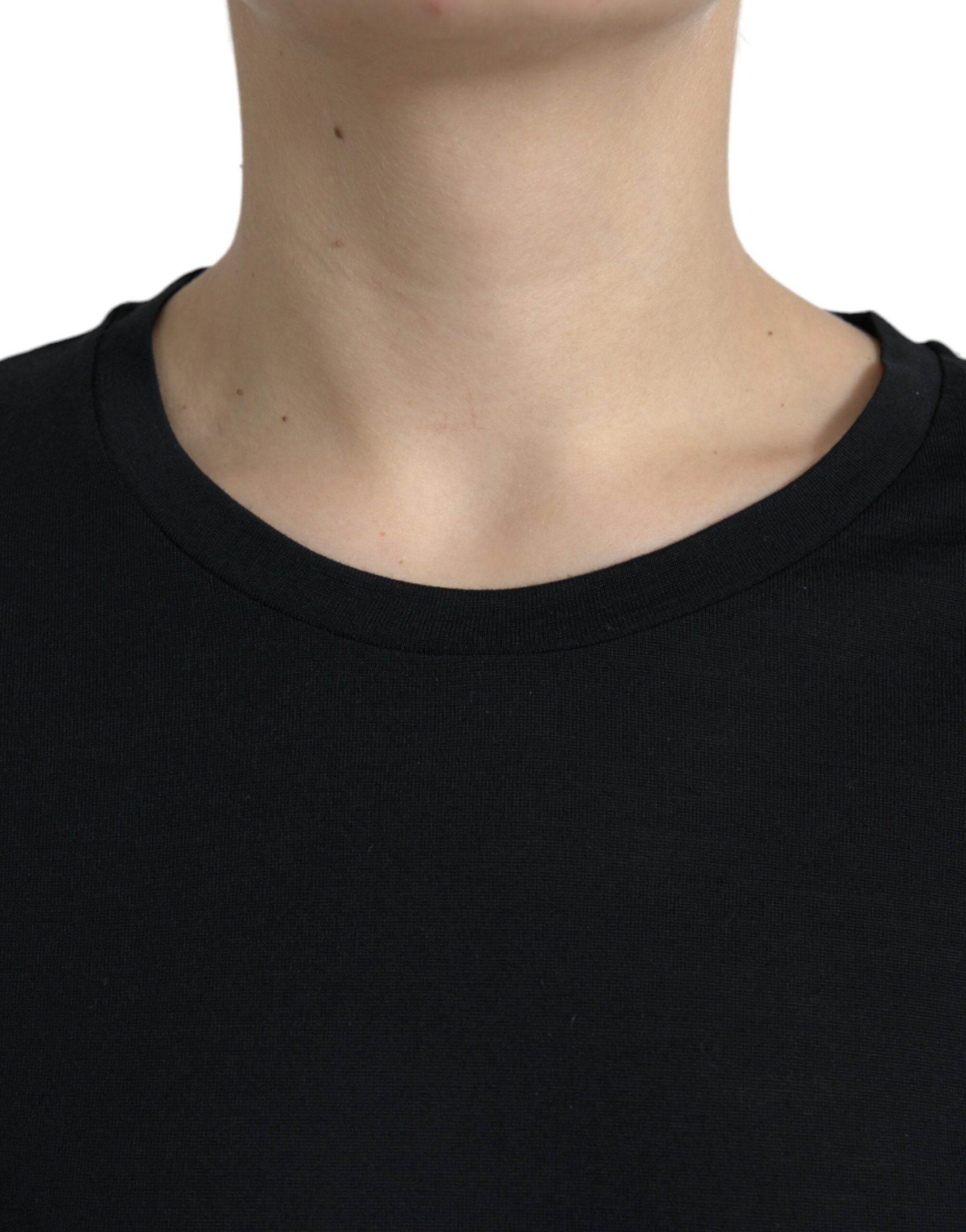 Dolce & Gabbana Black Wool Short Sleeves Crewneck Top T-shirt - Hilstor