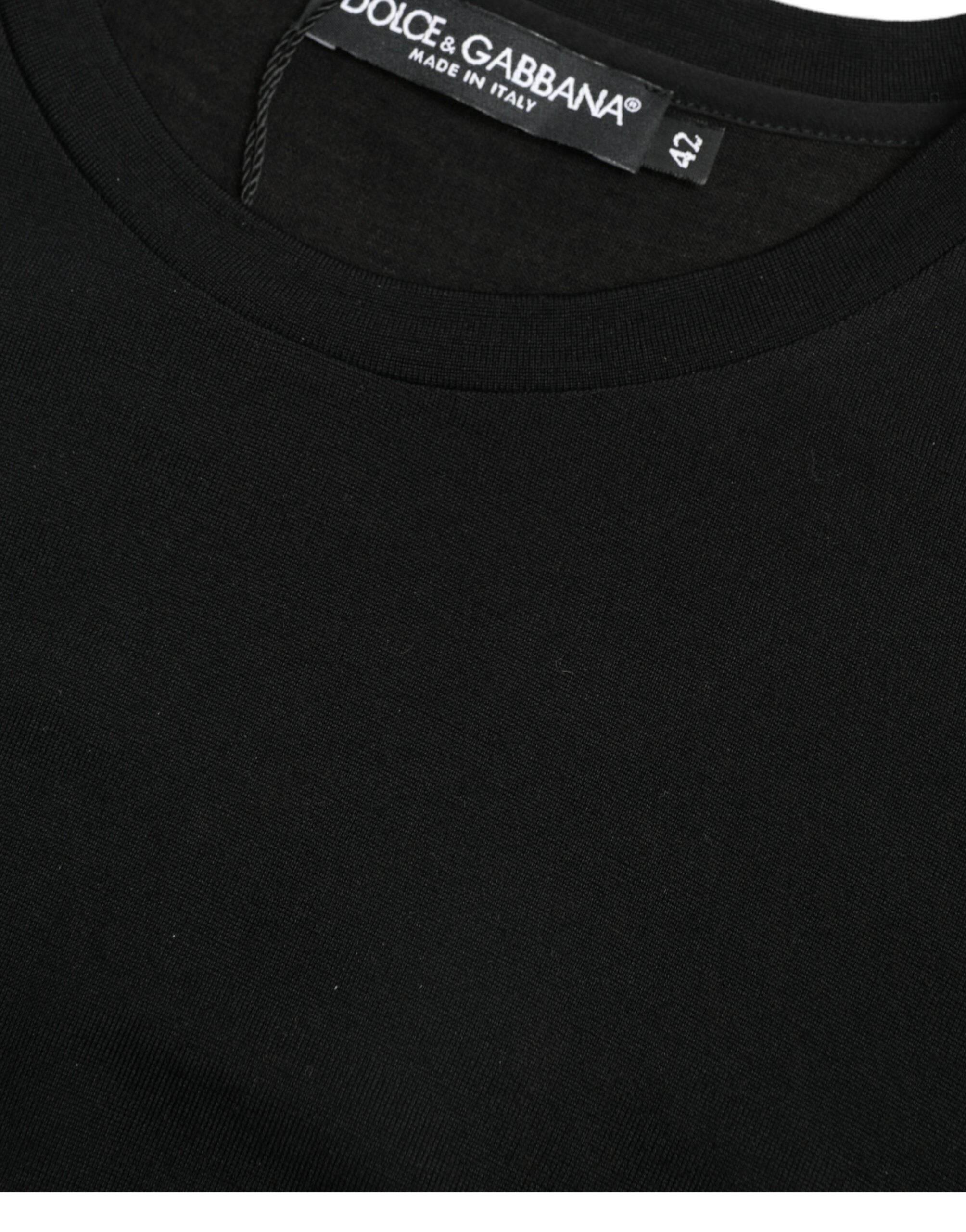 Dolce & Gabbana Black Wool Short Sleeves Crewneck Top T-shirt - Hilstor