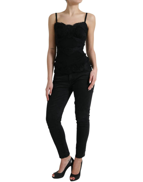 Dolce & Gabbana Black Silk Stretch Lace Sleeveless Tank Top - Hilstor