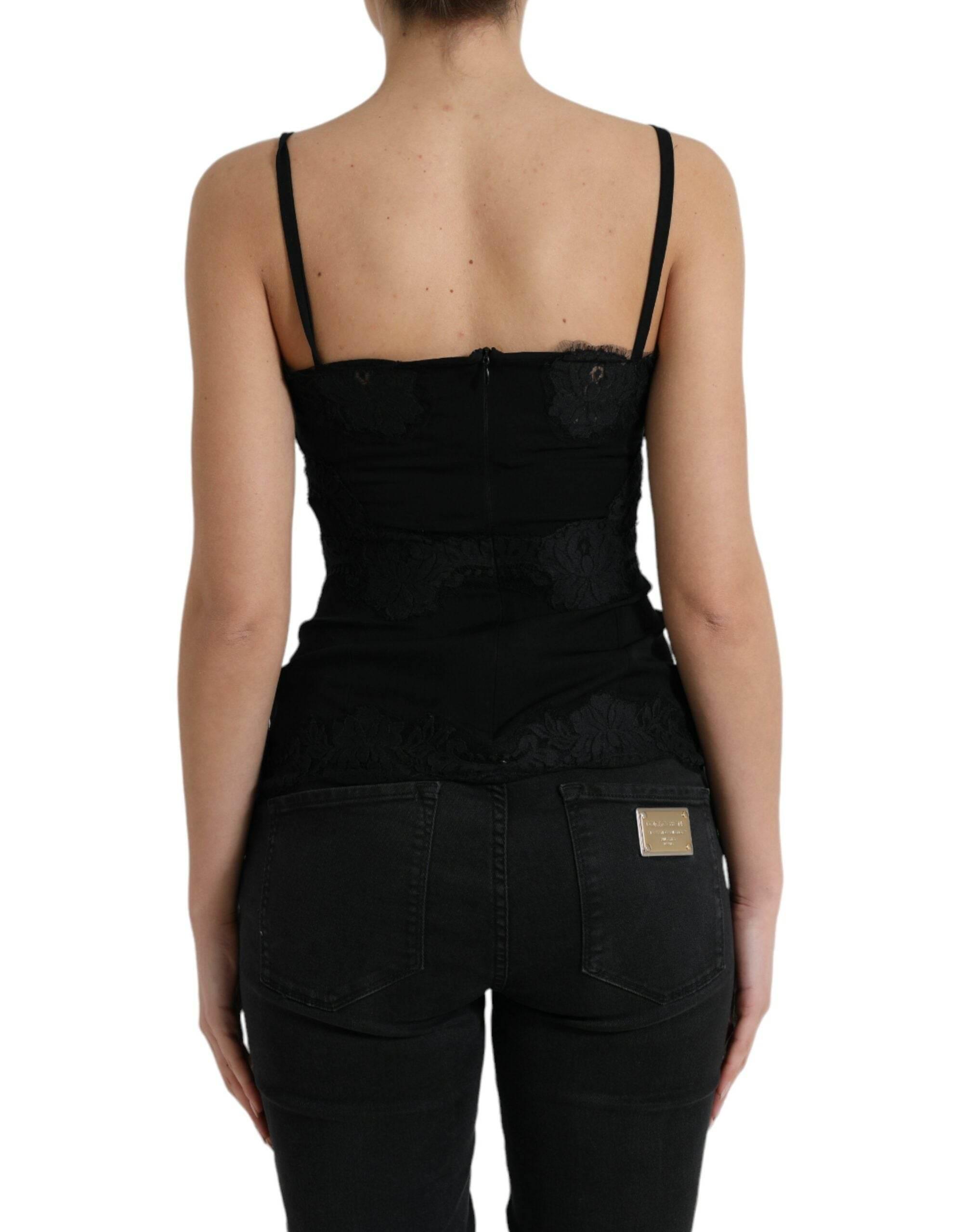 Dolce & Gabbana Black Silk Stretch Lace Sleeveless Tank Top - Hilstor