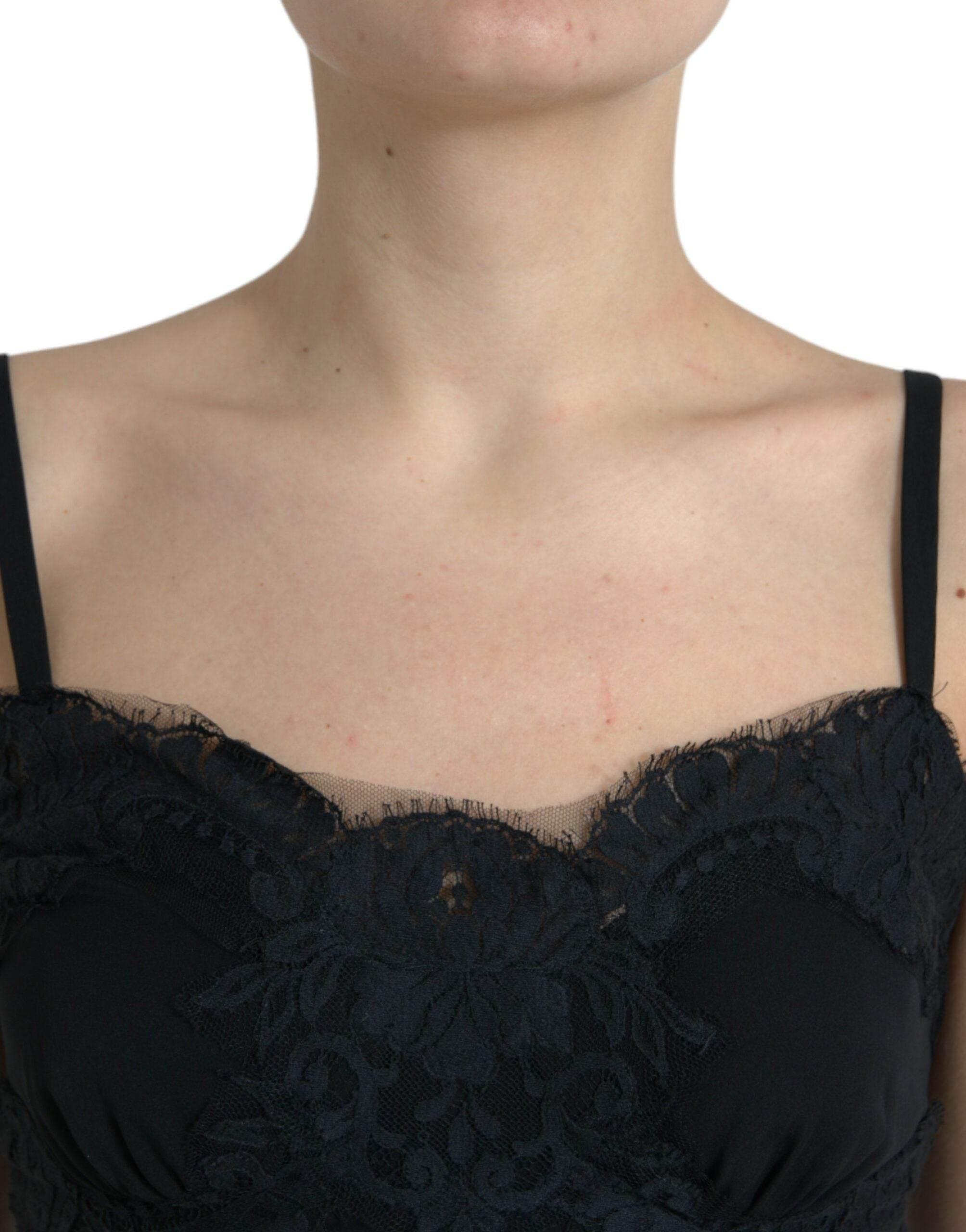 Dolce & Gabbana Black Silk Stretch Lace Sleeveless Tank Top - Hilstor