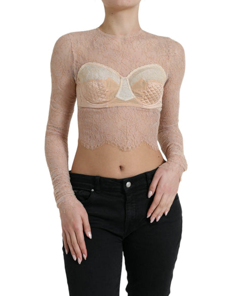 Dolce & Gabbana Beige Nylon Floral Lace Bustier Cropped Top - Hilstor