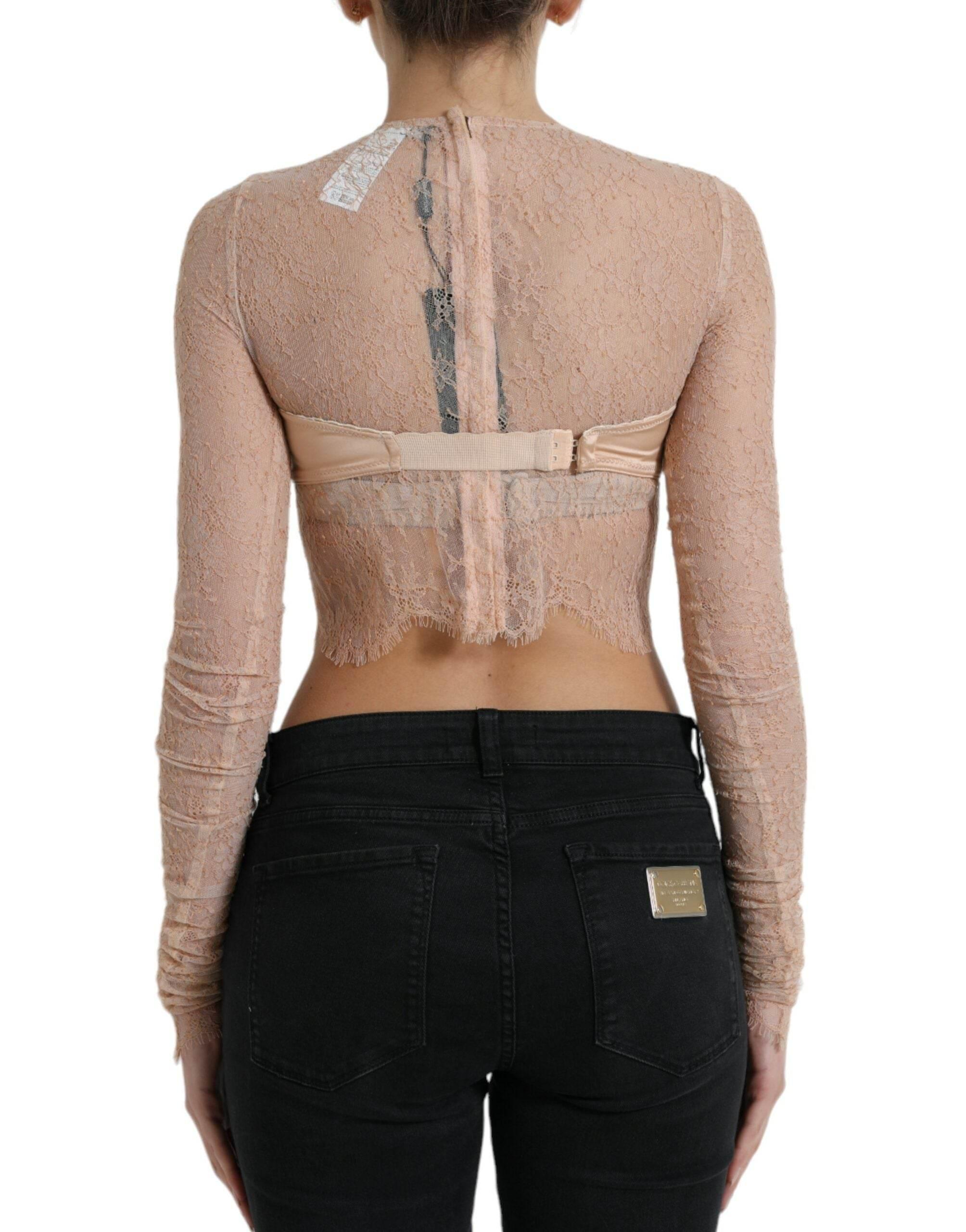Dolce & Gabbana Beige Nylon Floral Lace Bustier Cropped Top - Hilstor