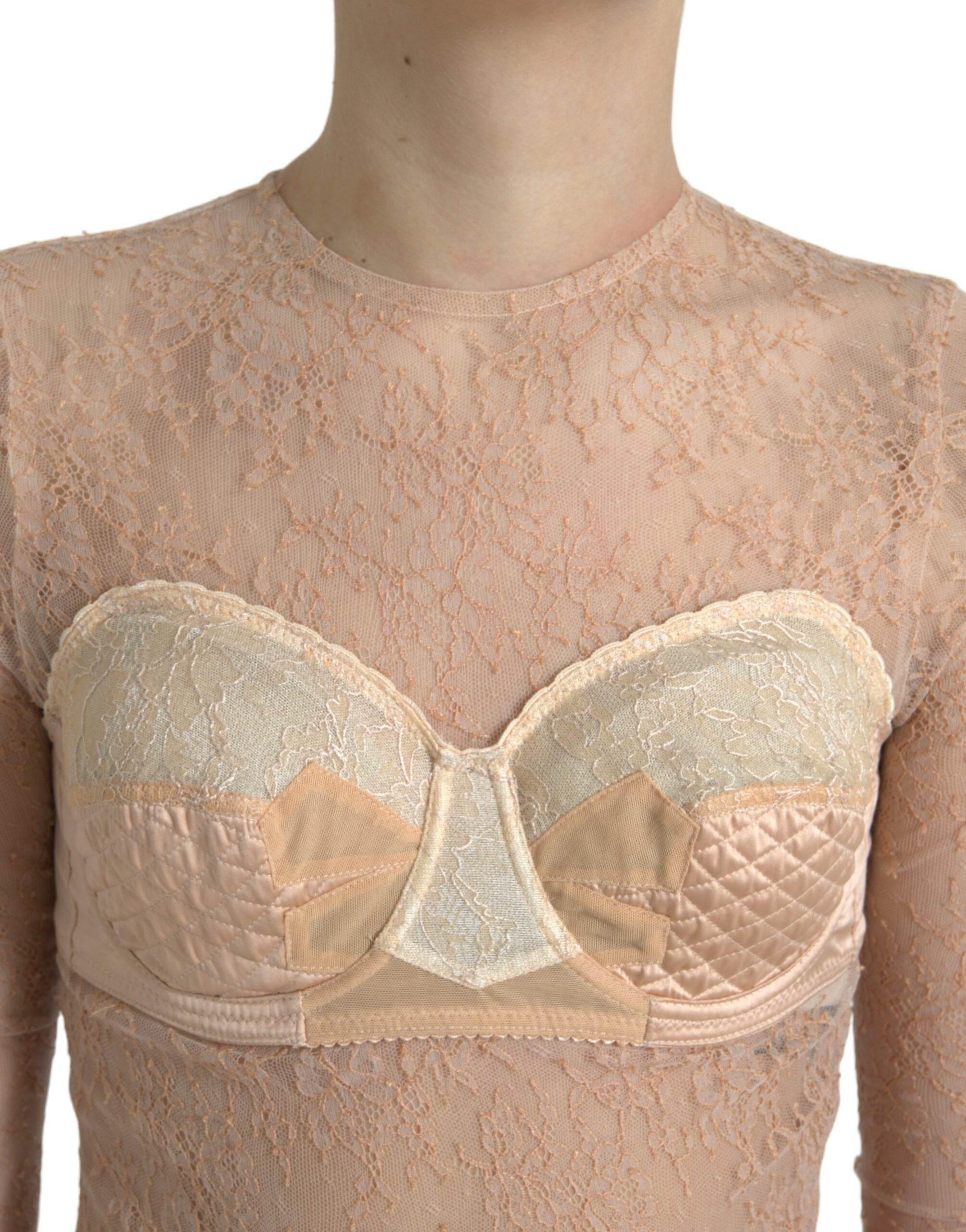Dolce & Gabbana Beige Nylon Floral Lace Bustier Cropped Top - Hilstor